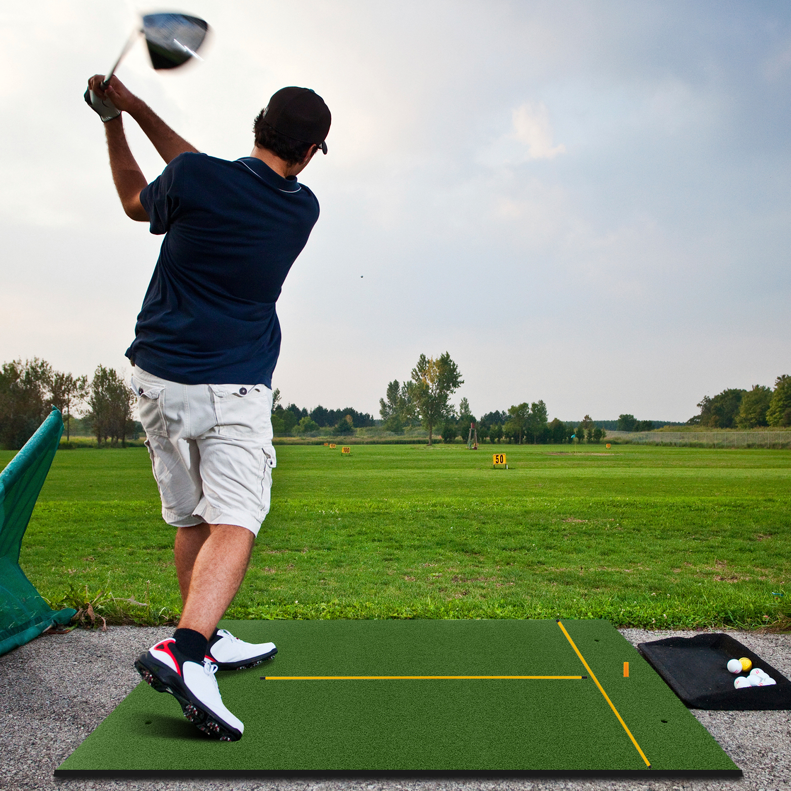 Alfombra de golf césped artificial práctica interior exterior con 2 camisetas de goma - Imagen 46 de 68