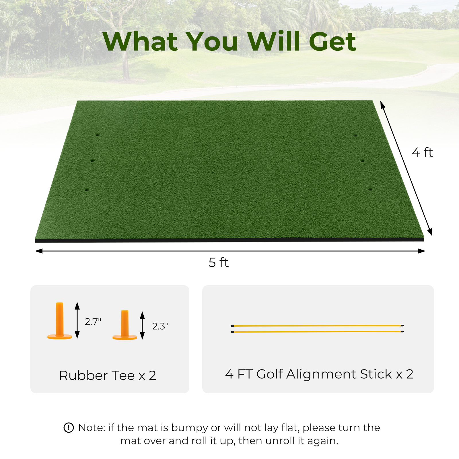 Alfombra de golf césped artificial práctica interior exterior con 2 camisetas de goma - Imagen 54 de 68