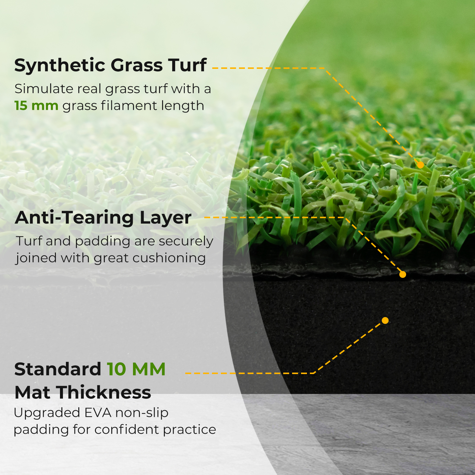 Alfombra de golf césped artificial práctica interior exterior con 2 camisetas de goma - Imagen 49 de 68