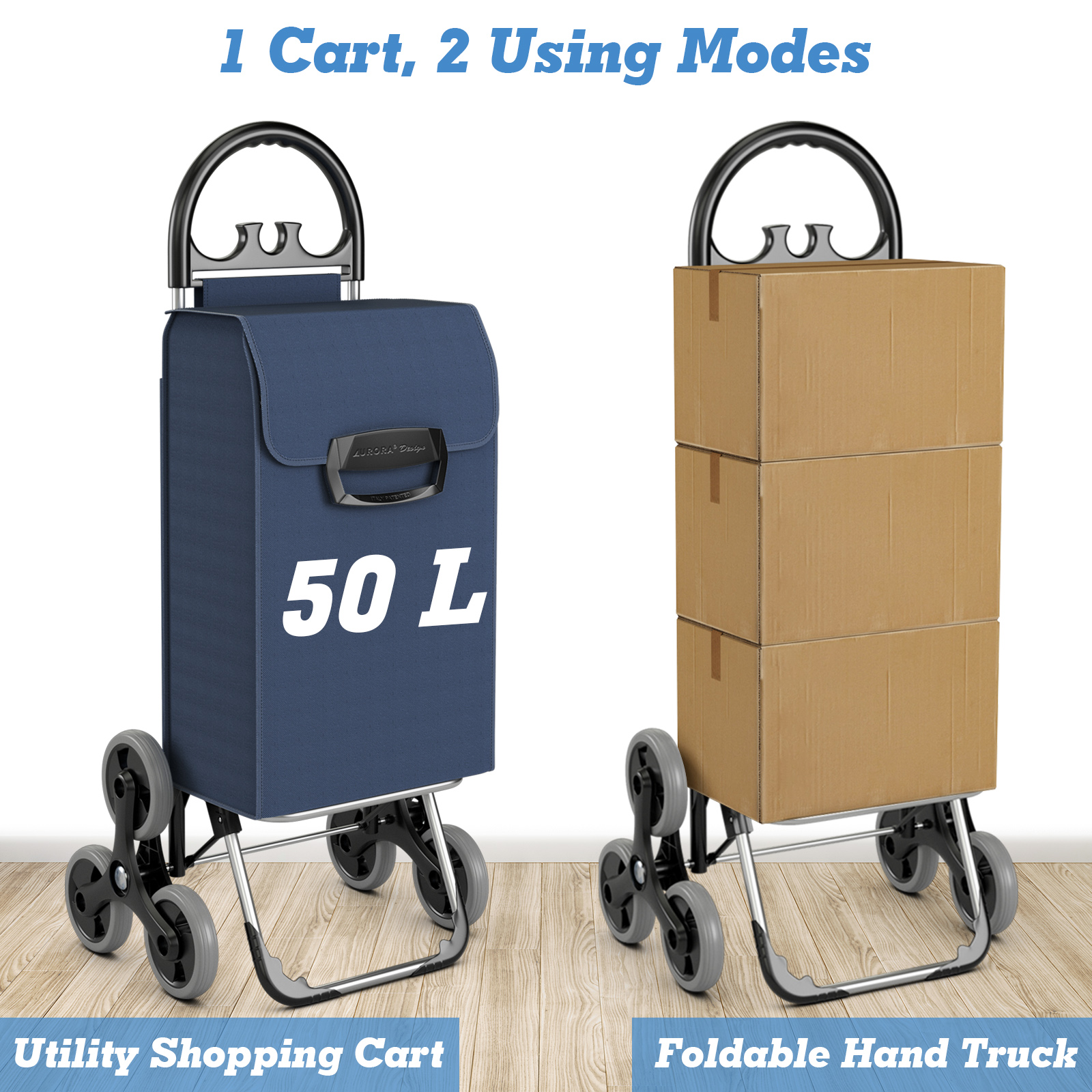 Carrello della Spesa Arrampicata Scale Pieghevole Utility Camion Manuale con Borsa e Manico Rimovibili - Foto 10 di 14
