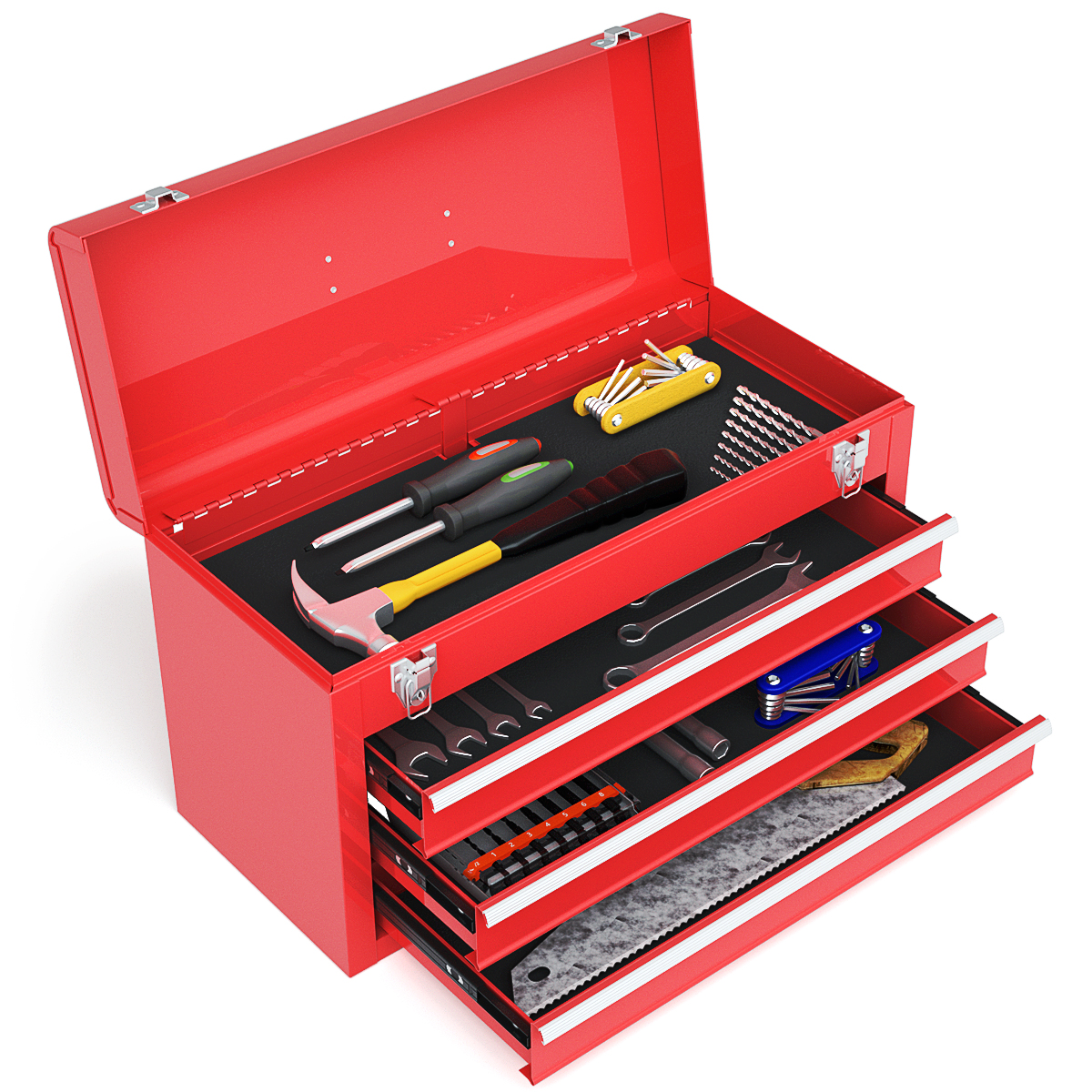 Coffre à outils portable armoire de rangement garage mécanicien organisateur avec 3 tiroirs - Photo 11 sur 12