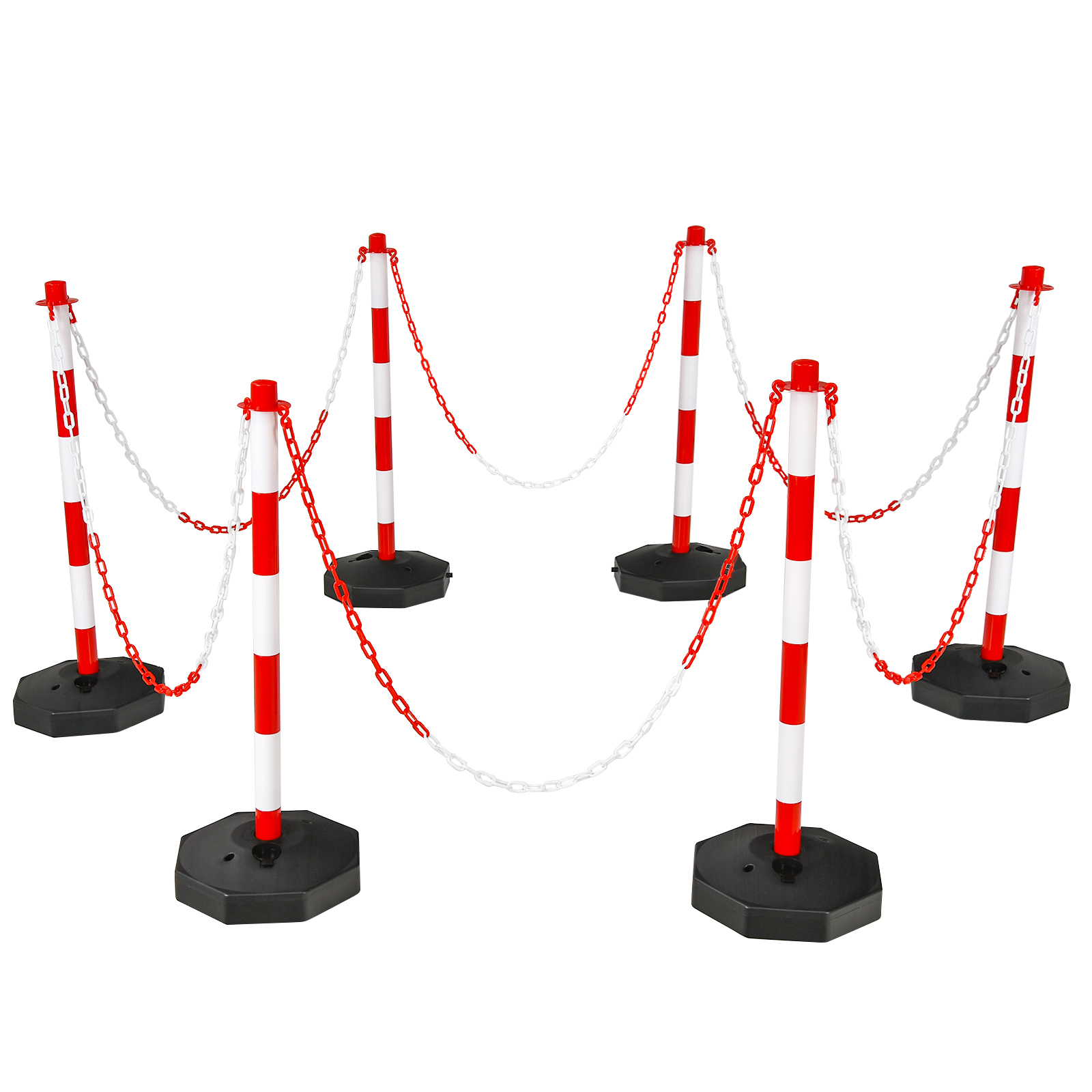 Paquete de 6 postes delineador de tráfico barrera de 34" con cadenas base rellenable de 5 pies - Imagen 12 de 12