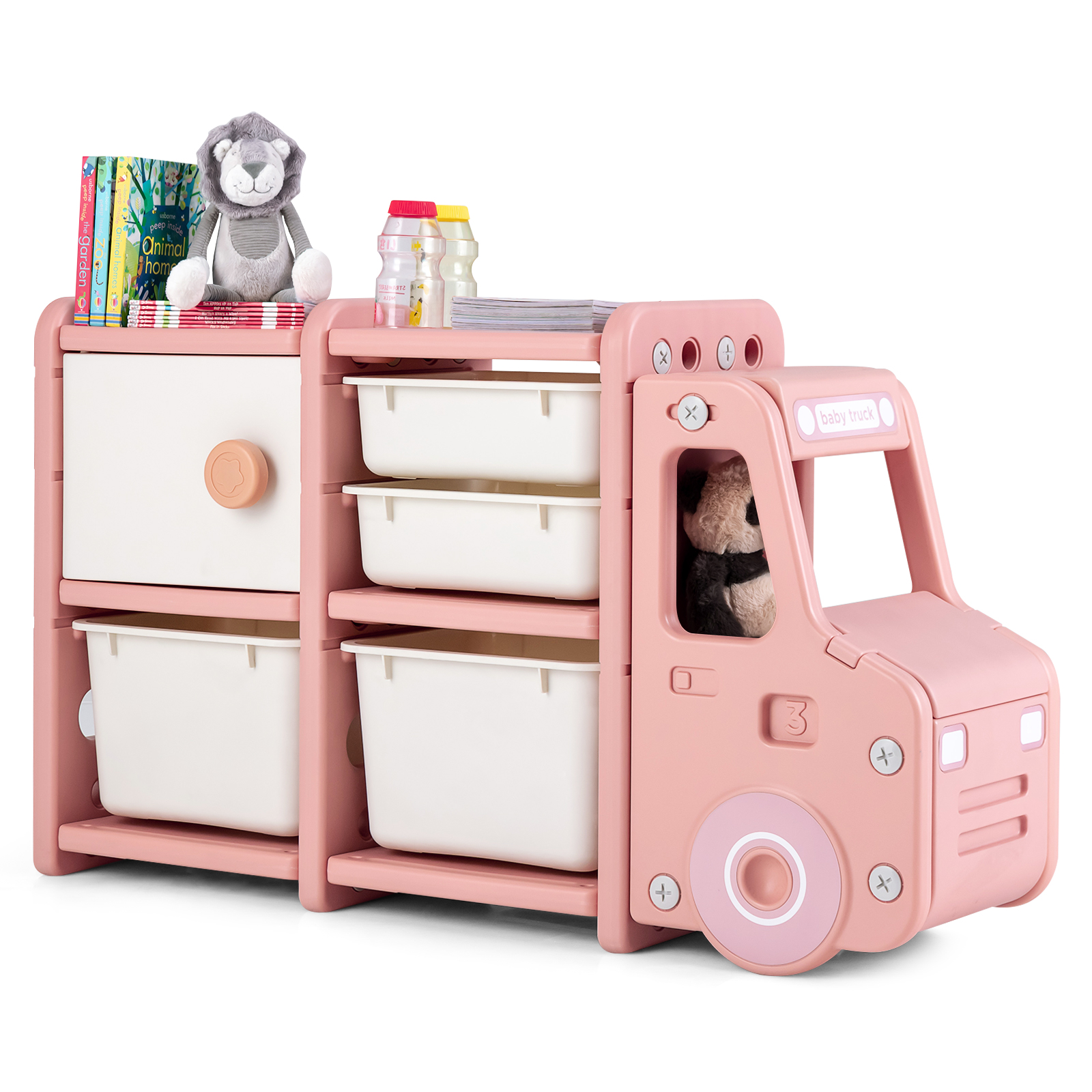 Kids Toy Storage Organizer Toddler Playroom Furniture w/ 2 Large Bins & Drawers - Picture 22 of 22