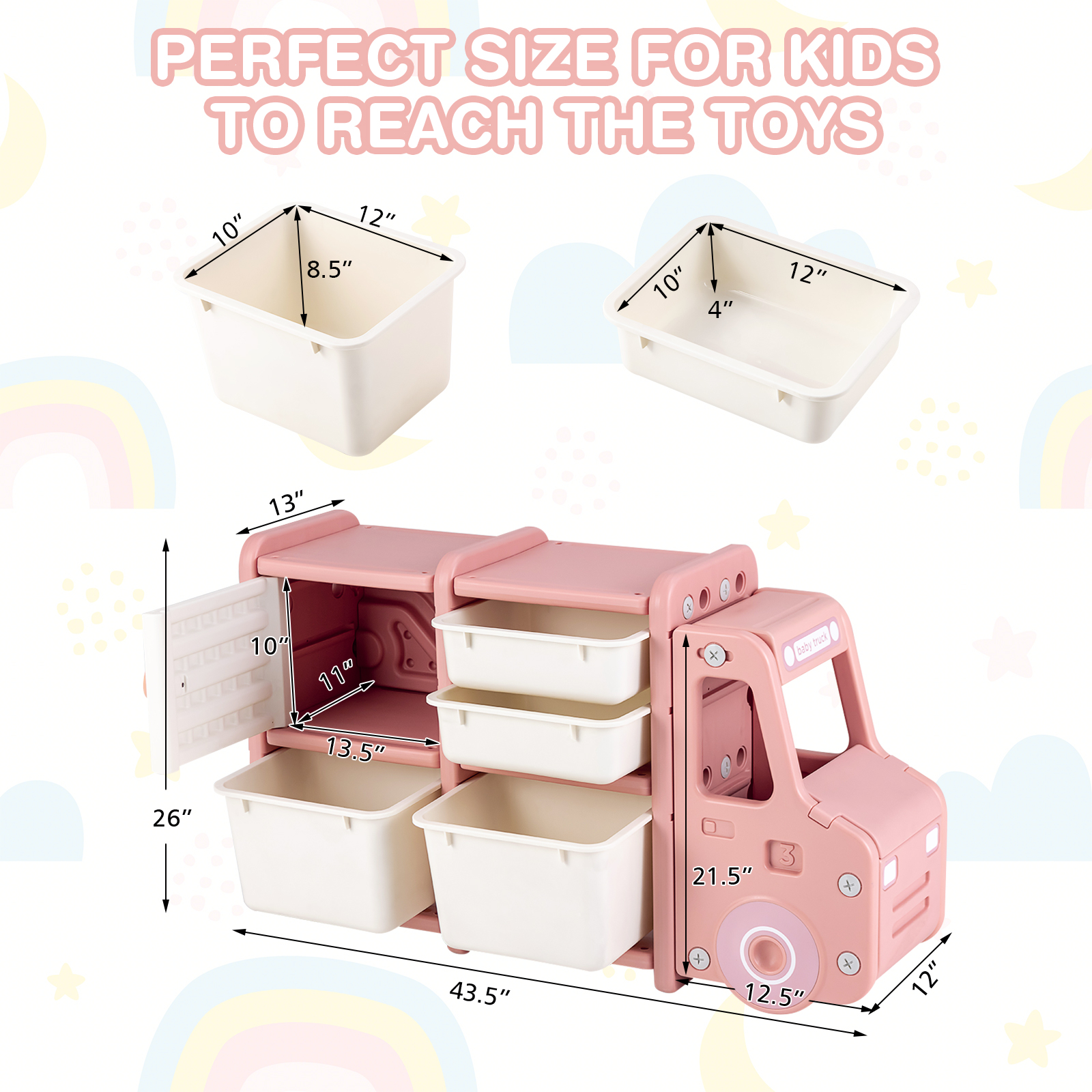 Kids Toy Storage Organizer Toddler Playroom Furniture w/ 2 Large Bins & Drawers - Picture 13 of 22