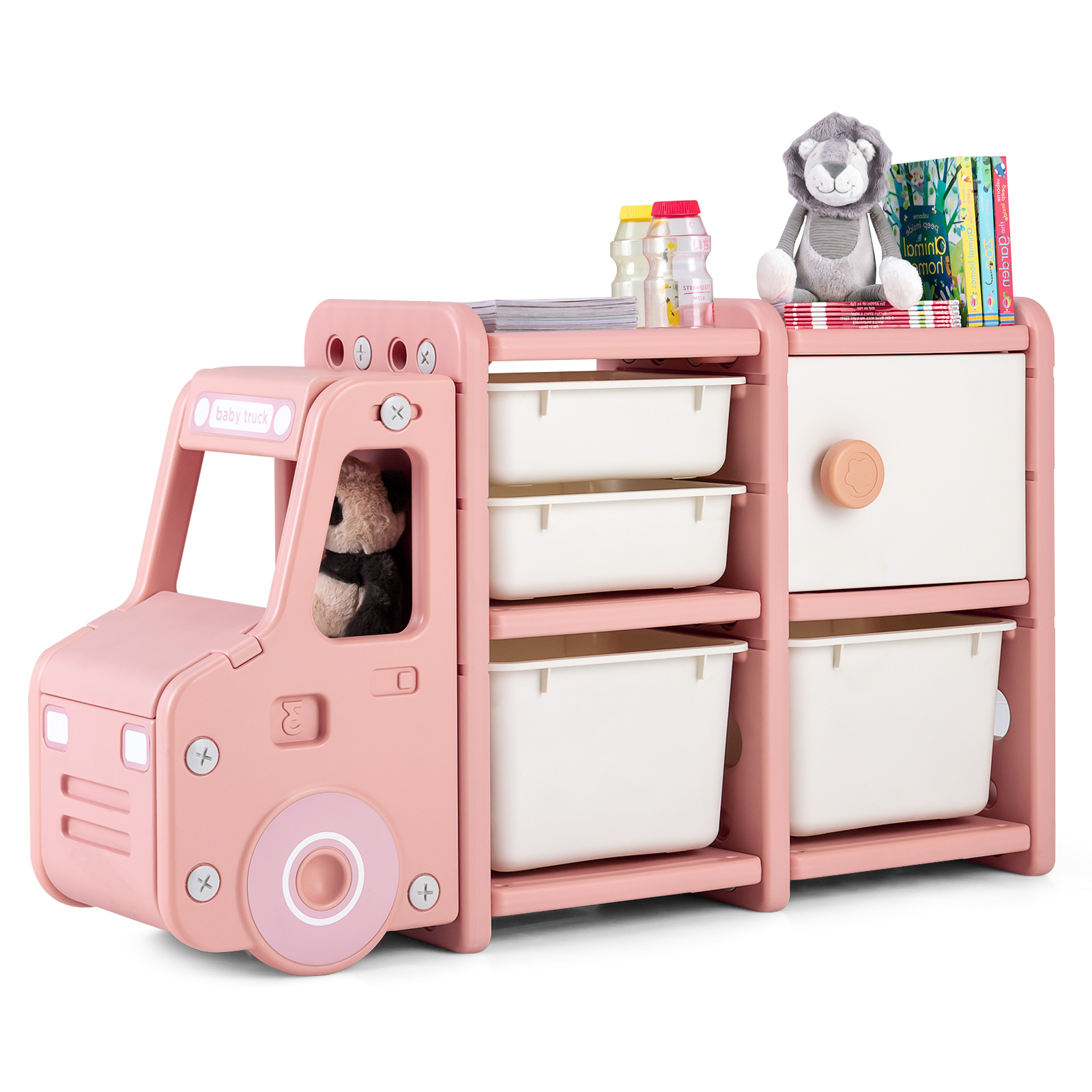 Kids Toy Storage Organizer Toddler Playroom Furniture w/ 2 Large Bins & Drawers - Picture 12 of 22