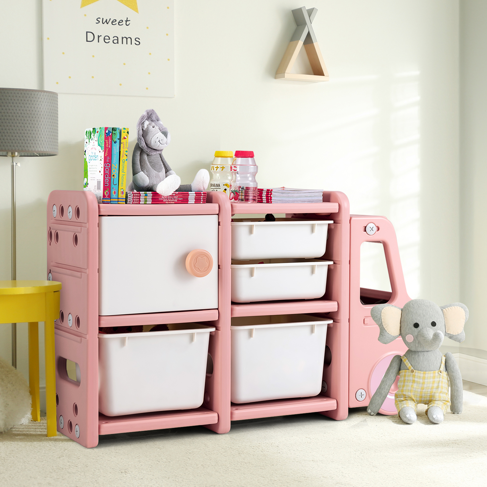 Kids Toy Storage Organizer Toddler Playroom Furniture w/ 2 Large Bins & Drawers - Picture 14 of 22