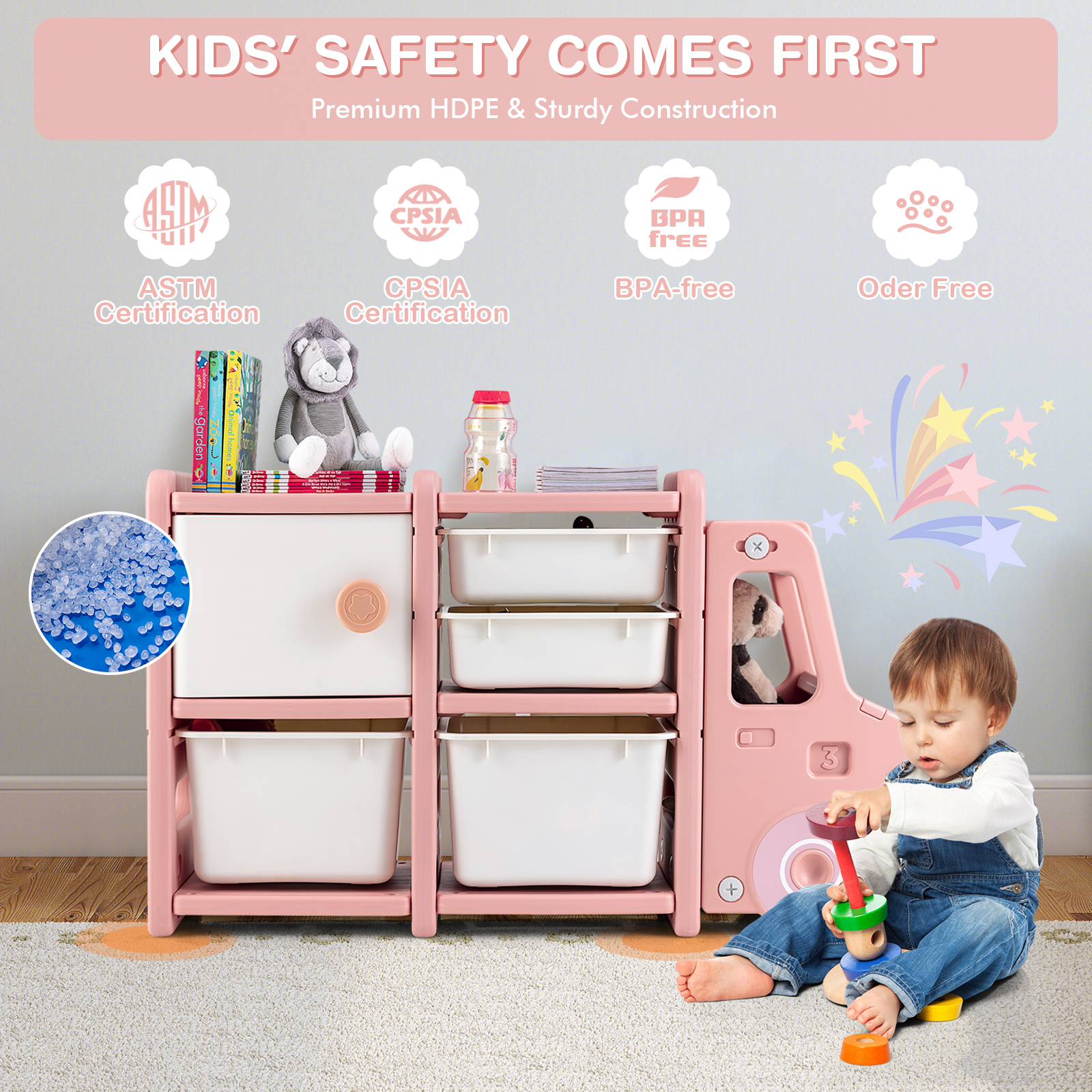 Kids Toy Storage Organizer Toddler Playroom Furniture w/ 2 Large Bins & Drawers - Picture 20 of 22