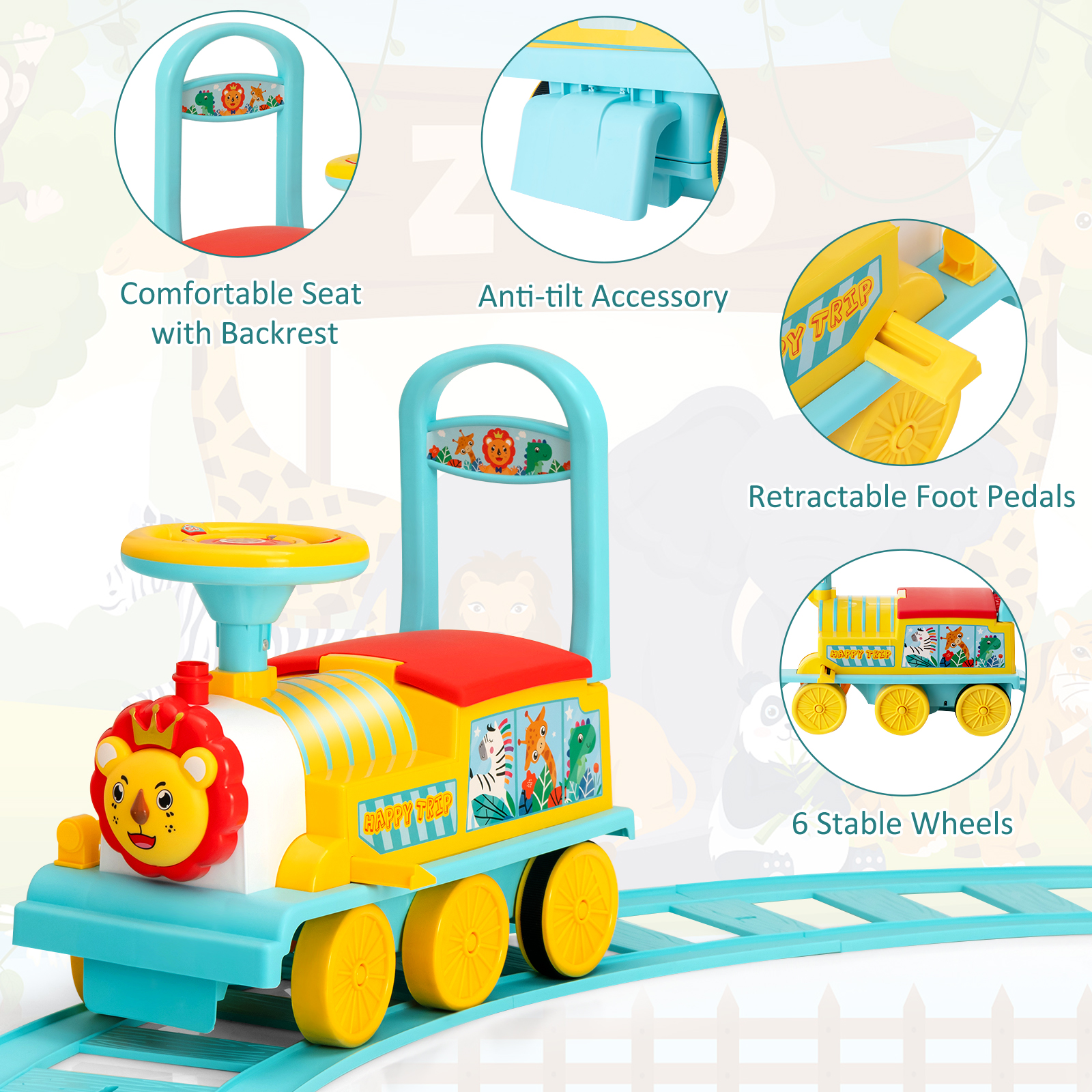 6V Electric Kids Ride On Train Motorized Train Toy Car w/ Track & 6 Wheels - Picture 21 of 42