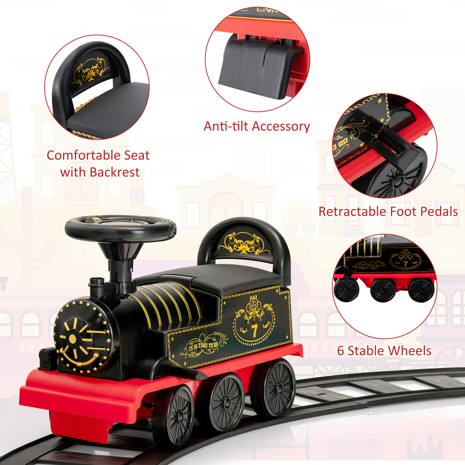 6V Electric Kids Ride On Train Motorized Train Toy Car w/ Track & 6 Wheels - Picture 11 of 42