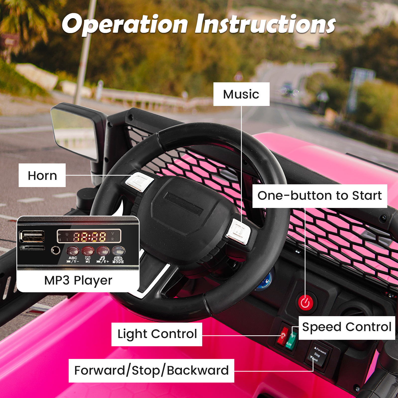 12V Kids Ride On Truck Car Electric Vehicle Remote w/ Light & Music Pink - Picture 6 of 8