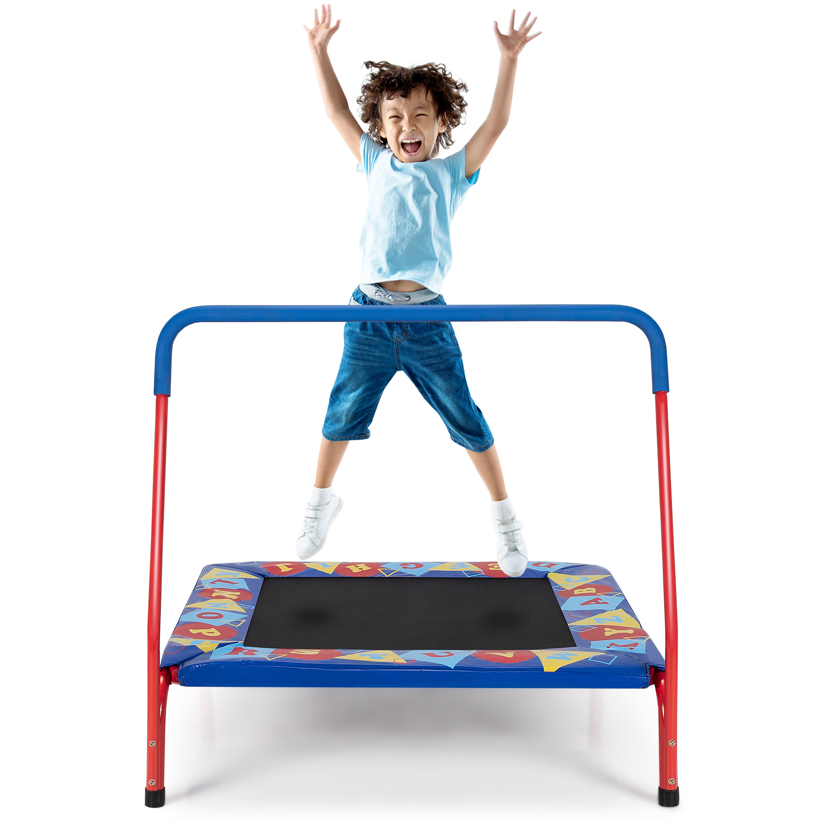 Kids Square Trampoline 36″ Indoor Outdoor Rebounder W/Foam Handrail Alphabet Pad