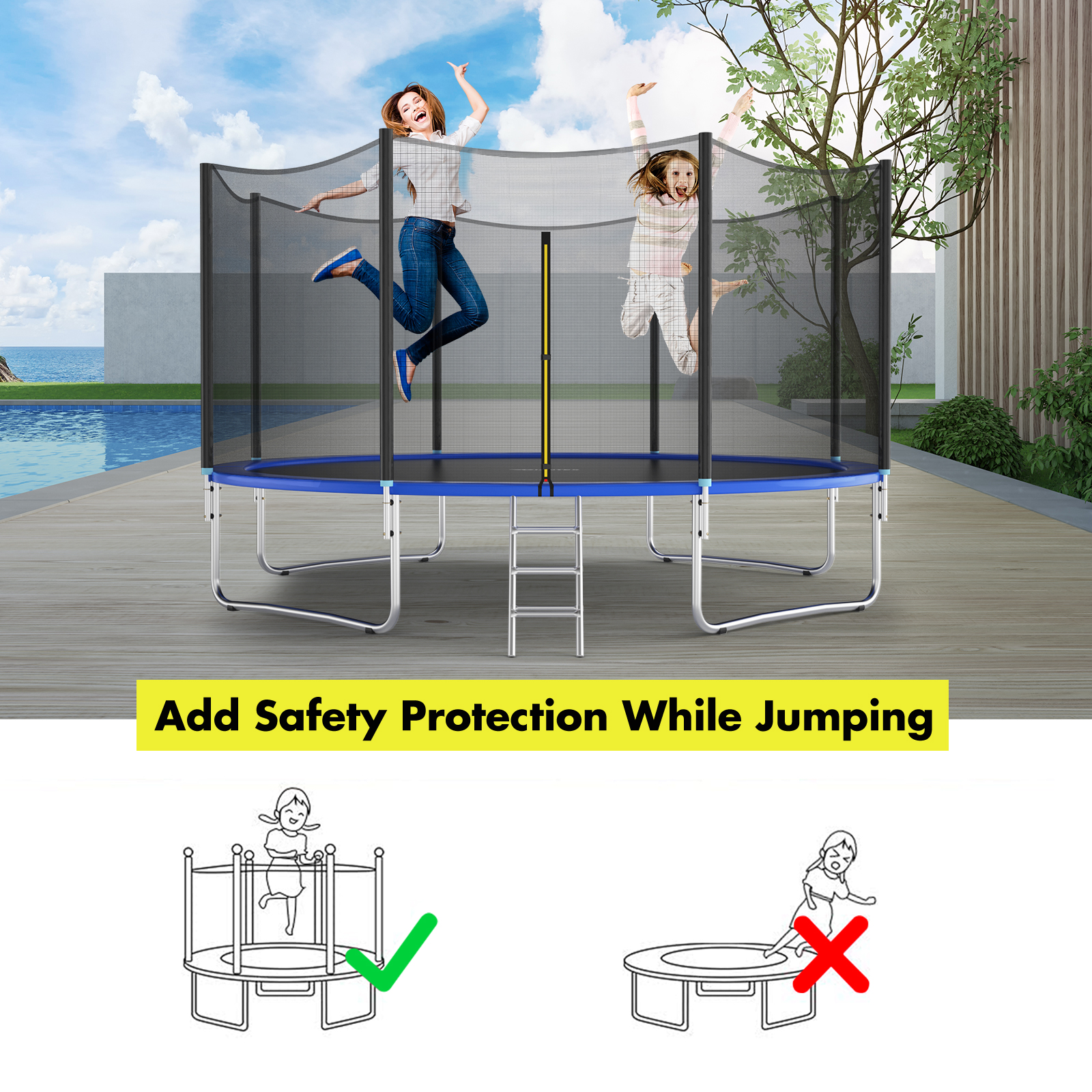 12FT/14FT Trampoline Safety Net Replacement Protection Enclosure Net w/ Zipper - Picture 12 of 12