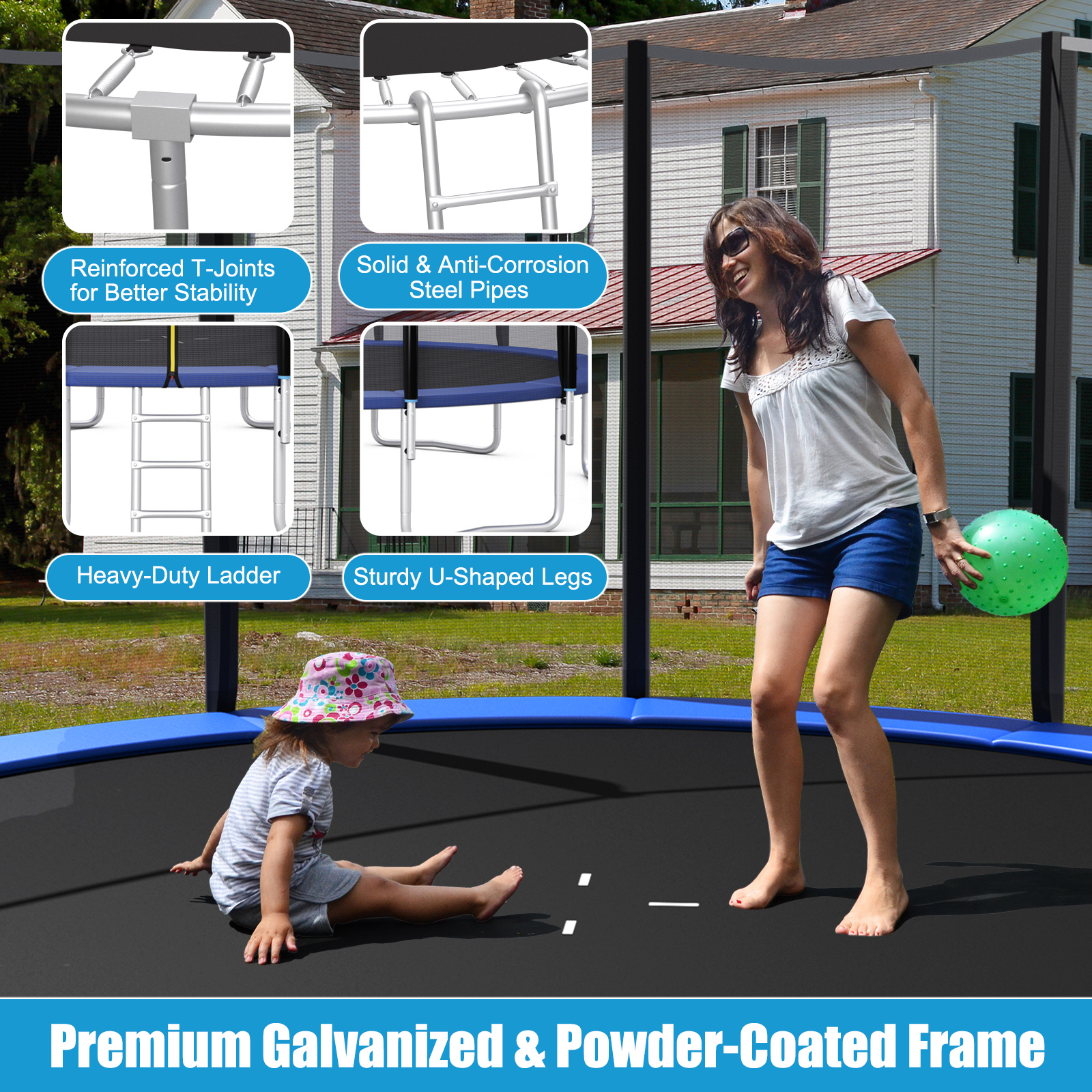 8/10/12/14/15/16FT Outdoor Trampoline Bounce Combo W/Safety Closure Net Ladder - Picture 49 of 58