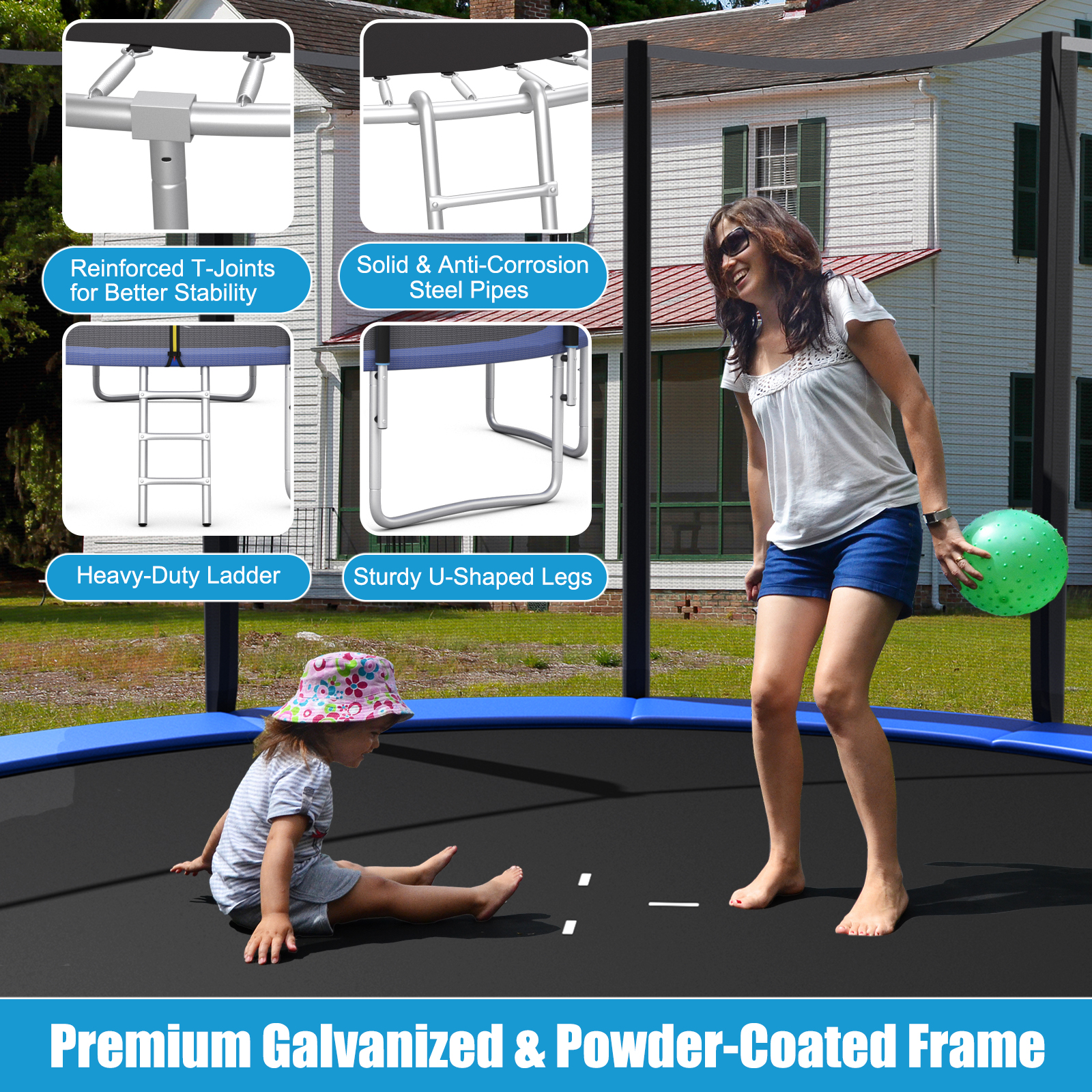 8/10/12/14/15/16FT Outdoor Trampoline Bounce Combo W/Safety Closure Net Ladder - Picture 27 of 58