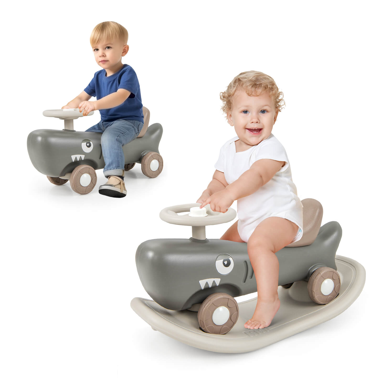 Kids 3-in-1 Rocking Horse & Sliding Car w/ Smooth Wheels & Anti-slip EVA Strips