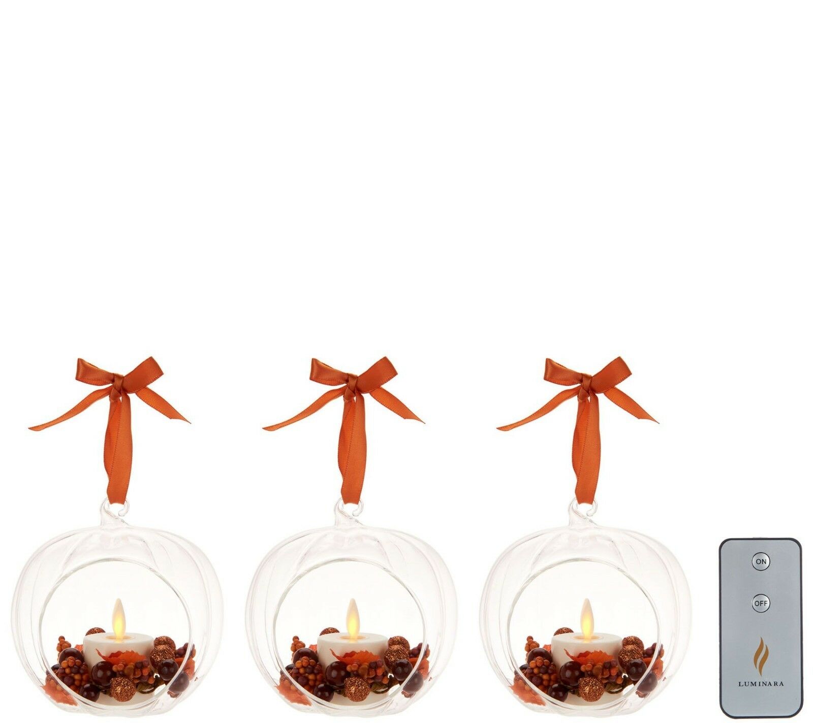 Luminara Set of Three Glass Ornaments with Flameless Tealight Candle