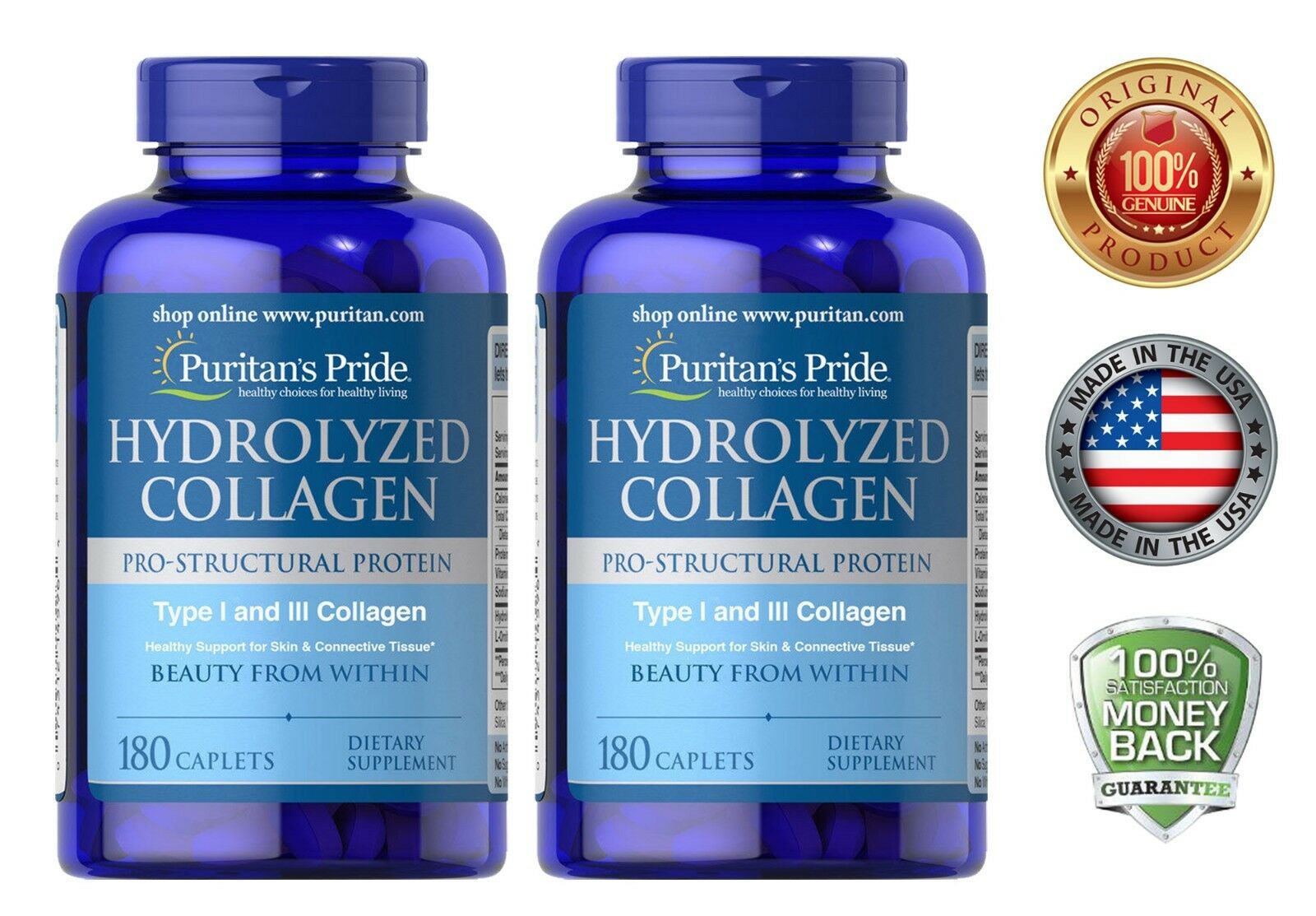 Puritan's Pride Hydrolyzed 100 Pure Collagen 1000 mg 180 Caplets (2