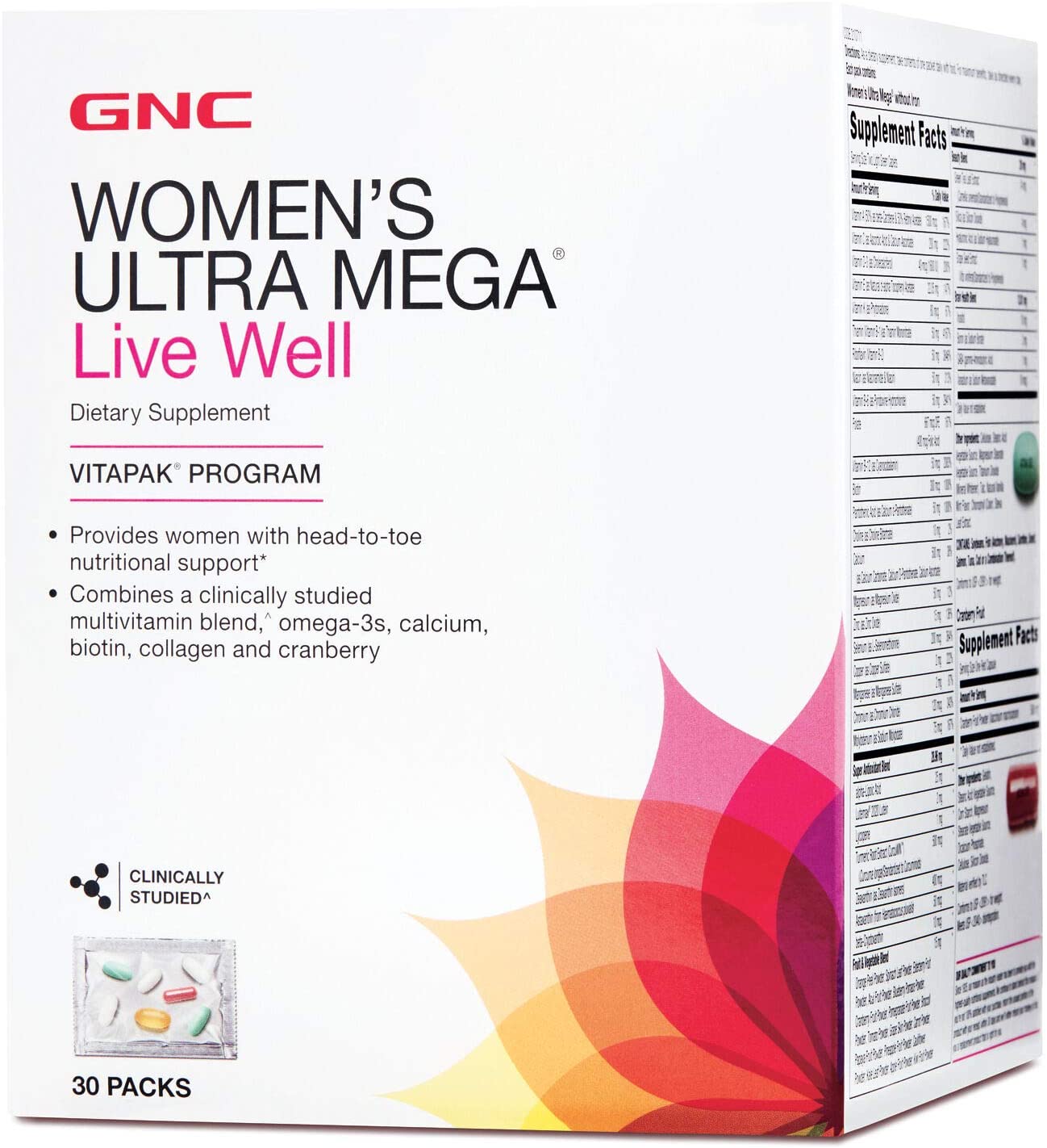 GNC Women's Ultra Mega Live Well Vitapak, 30 Packs, for Overall Health