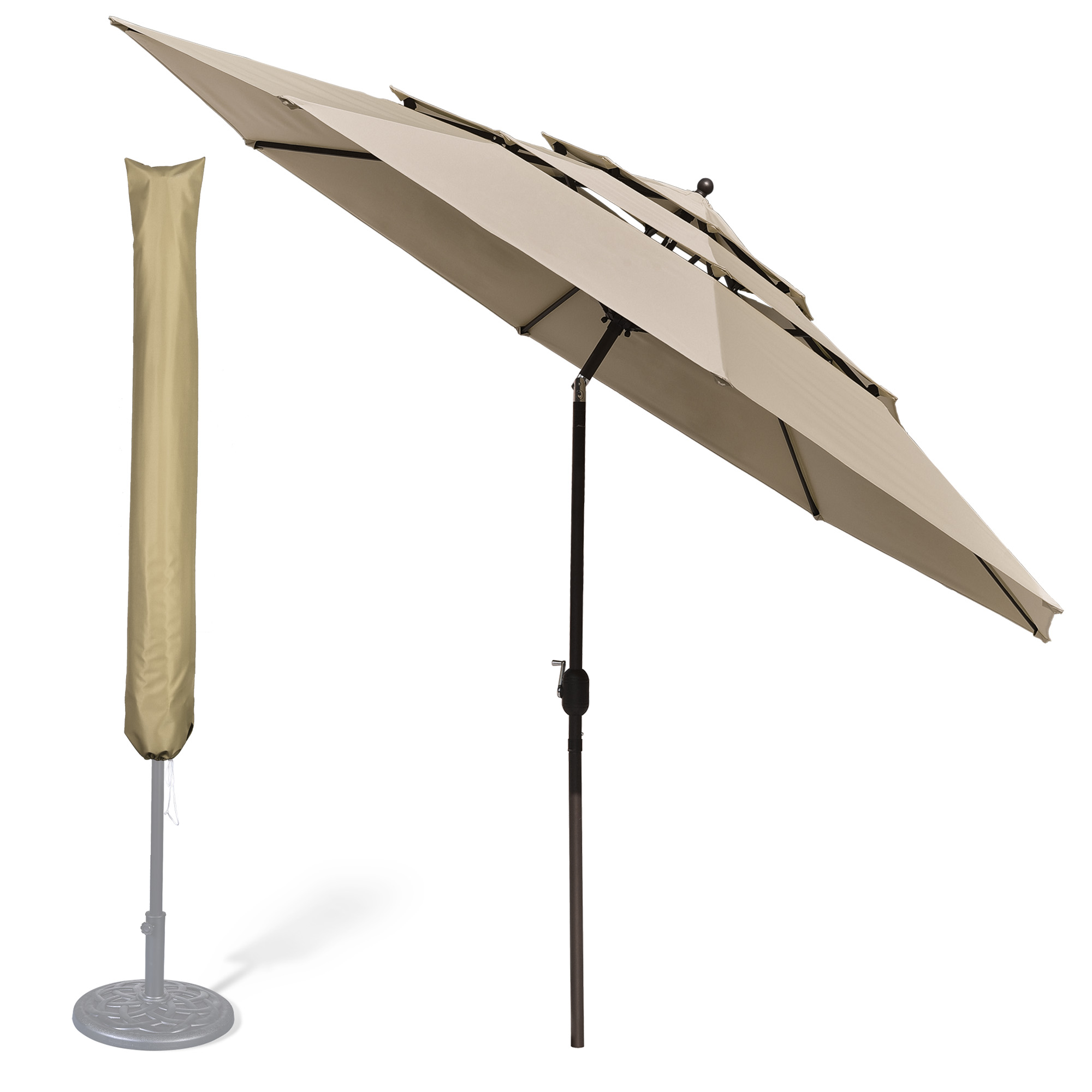 11 Ft Patio Umbrella with Protective Cover Crank Tilt Aluminum 3 Tier Color Opt - Picture 26 of 30