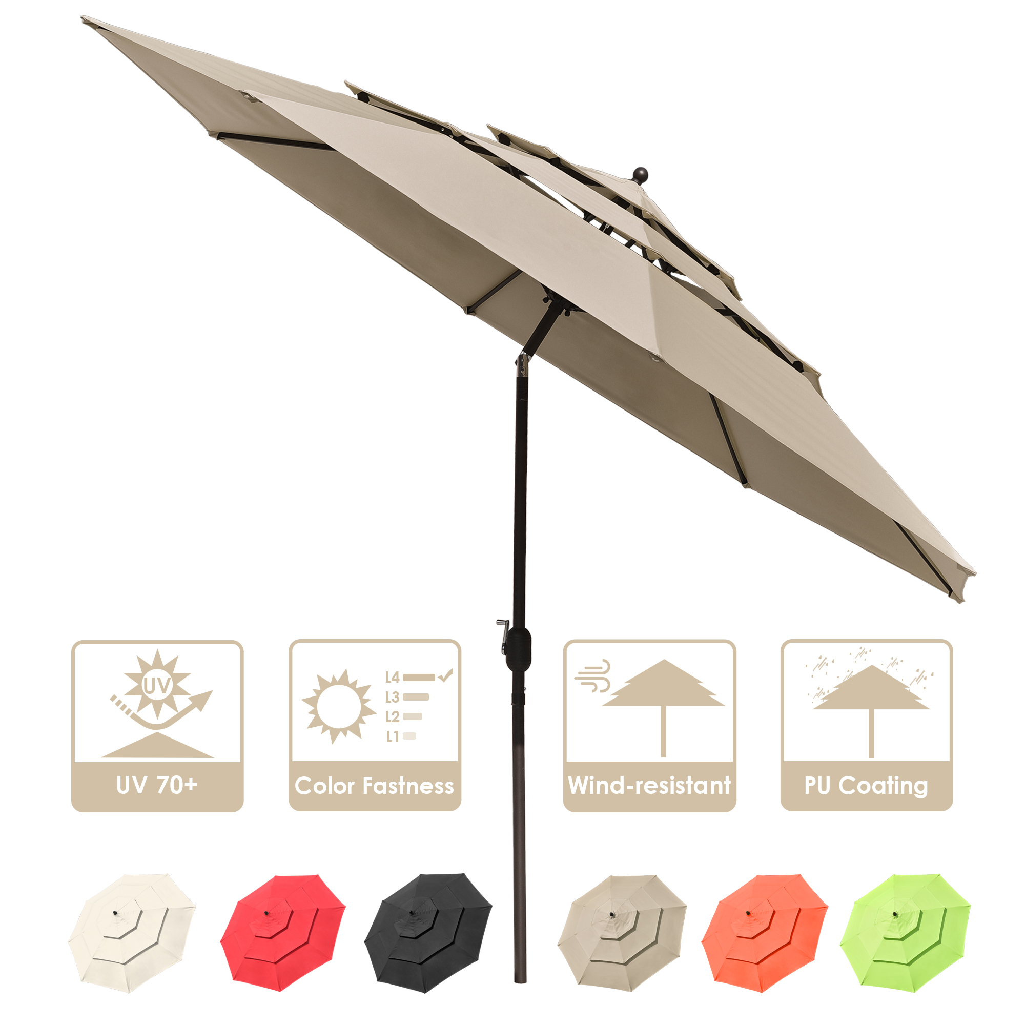 11 Ft Patio Umbrella with Protective Cover Crank Tilt Aluminum 3 Tier Color Opt - Picture 27 of 30