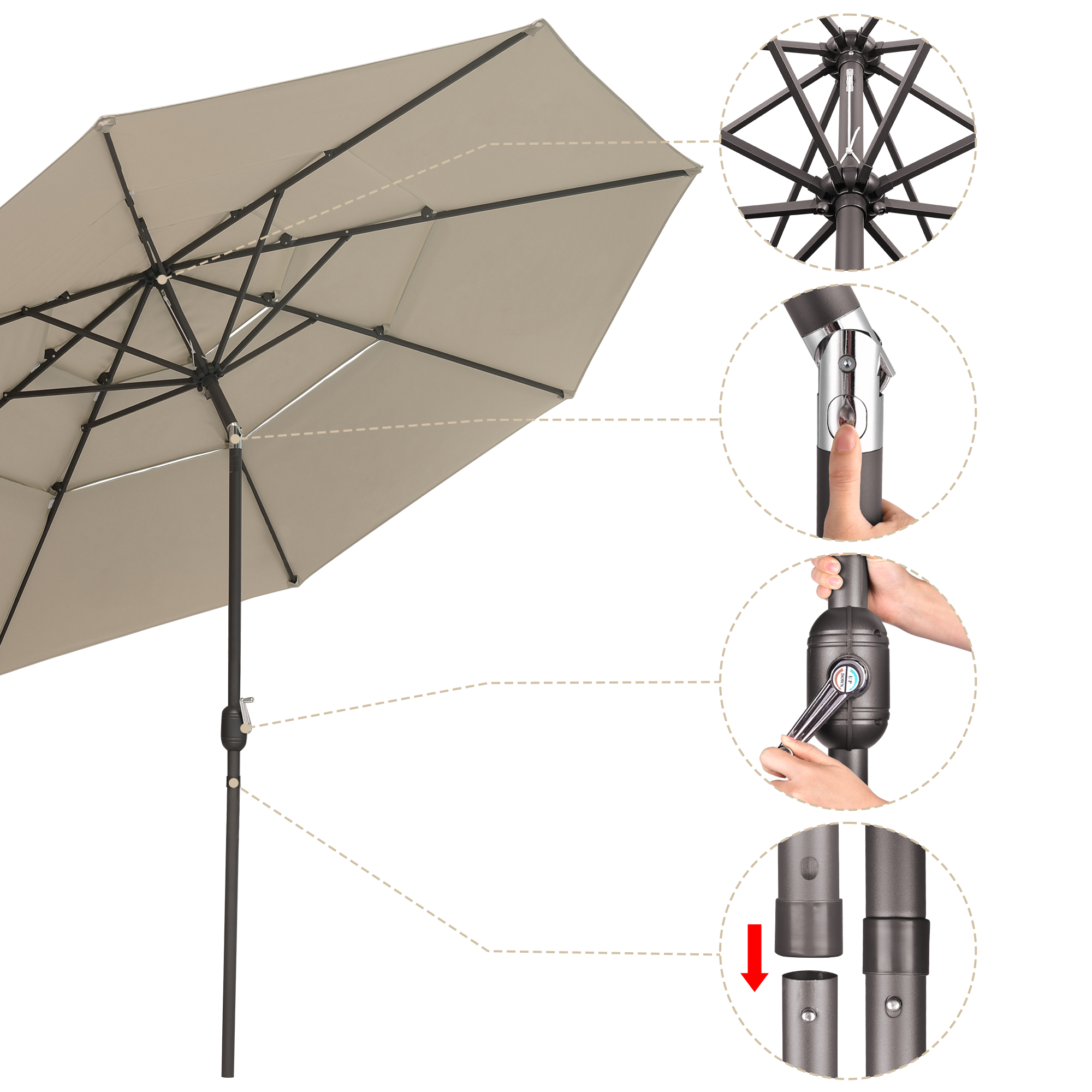 11 Ft Patio Umbrella with Protective Cover Crank Tilt Aluminum 3 Tier Color Opt - Picture 29 of 30