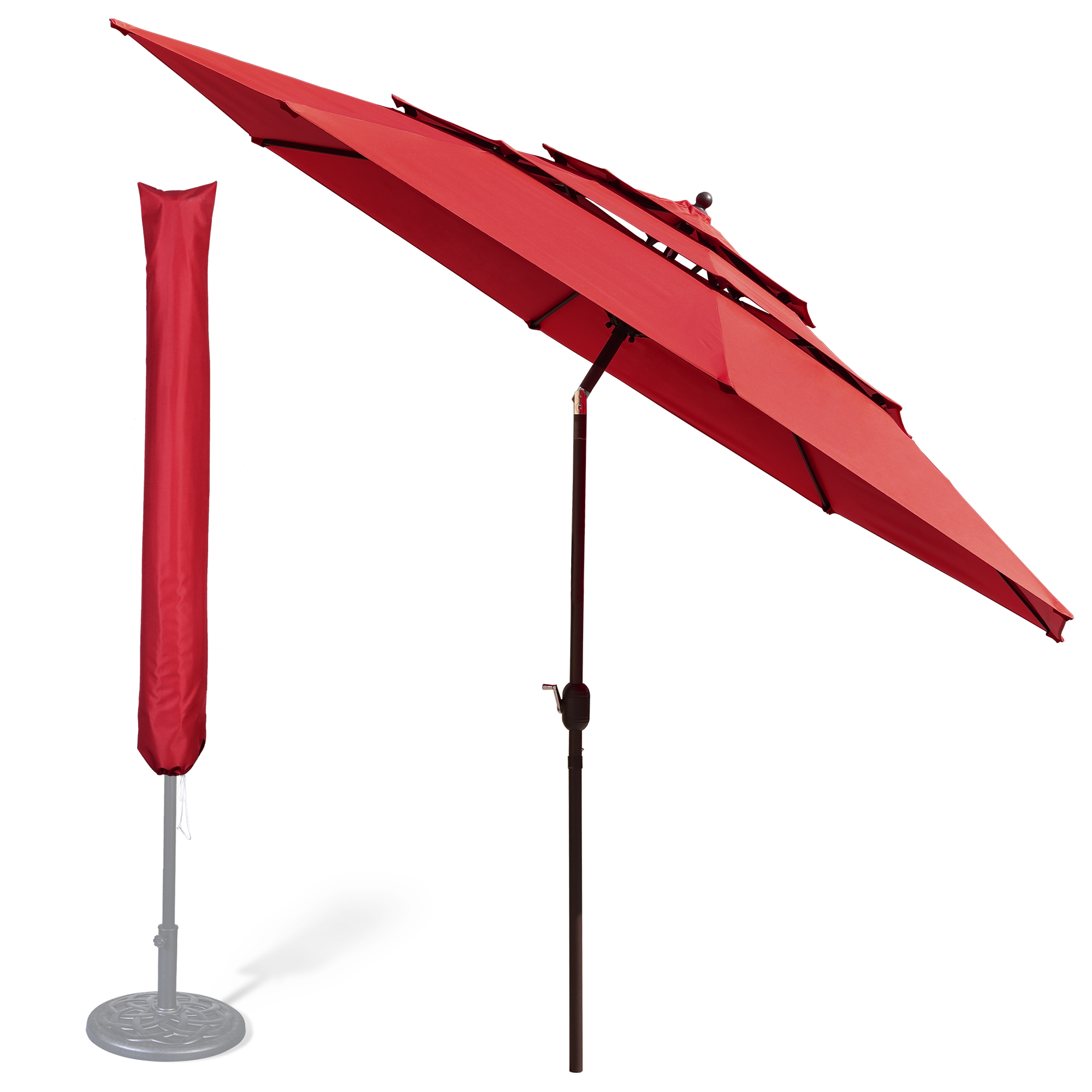 11 Ft Patio Umbrella with Protective Cover Crank Tilt Aluminum 3 Tier Color Opt - Picture 21 of 30