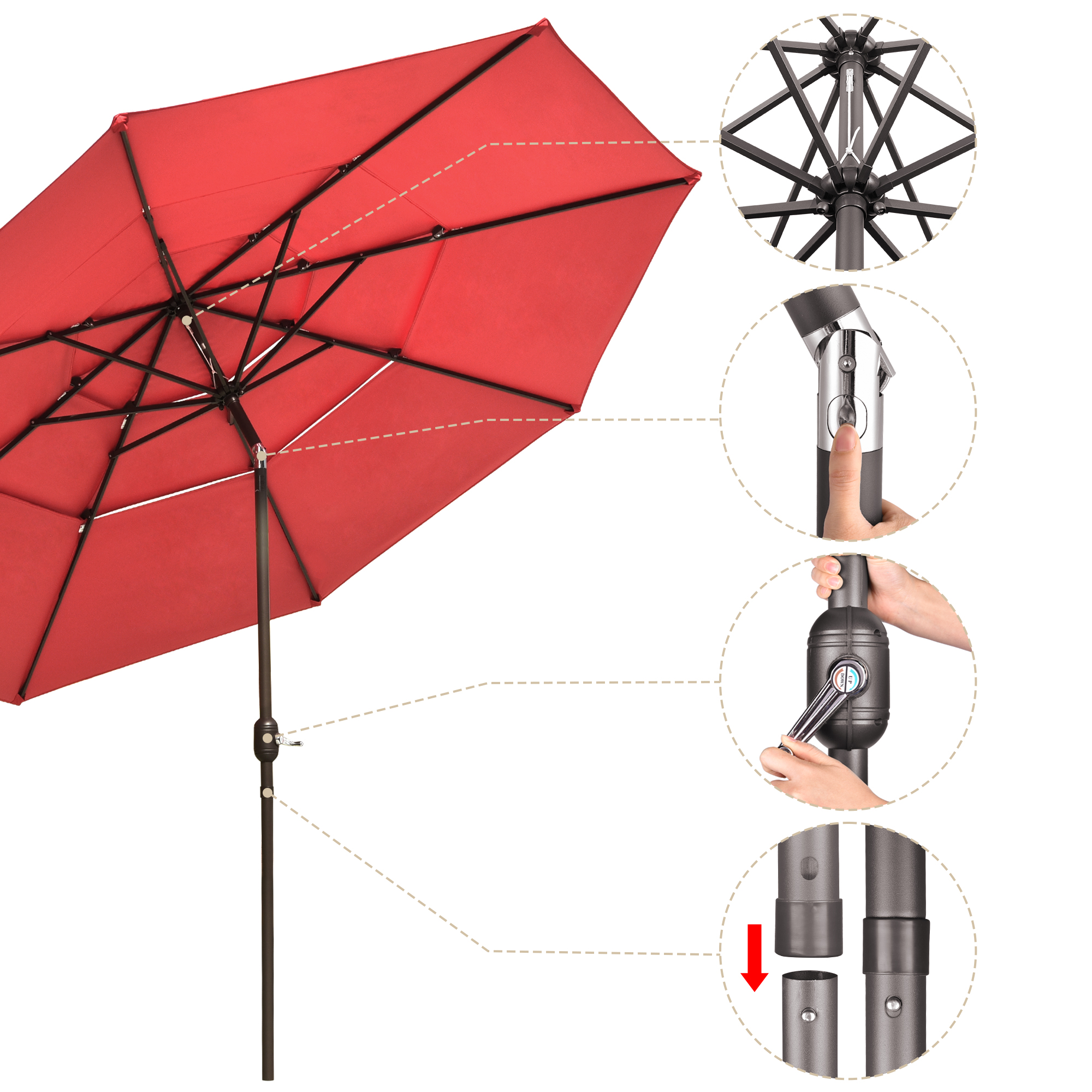11 Ft Patio Umbrella with Protective Cover Crank Tilt Aluminum 3 Tier Color Opt - Picture 24 of 30