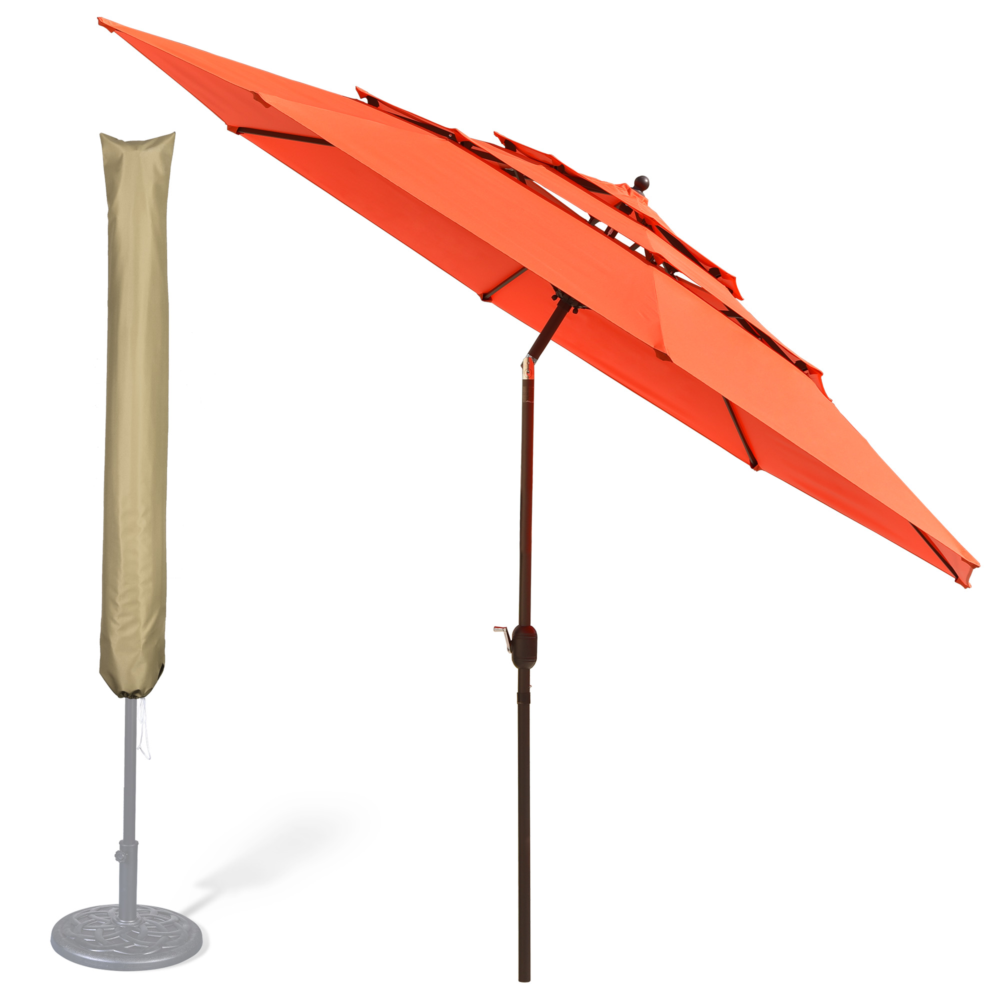 11 Ft Patio Umbrella with Protective Cover Crank Tilt Aluminum 3 Tier Color Opt - Picture 16 of 30