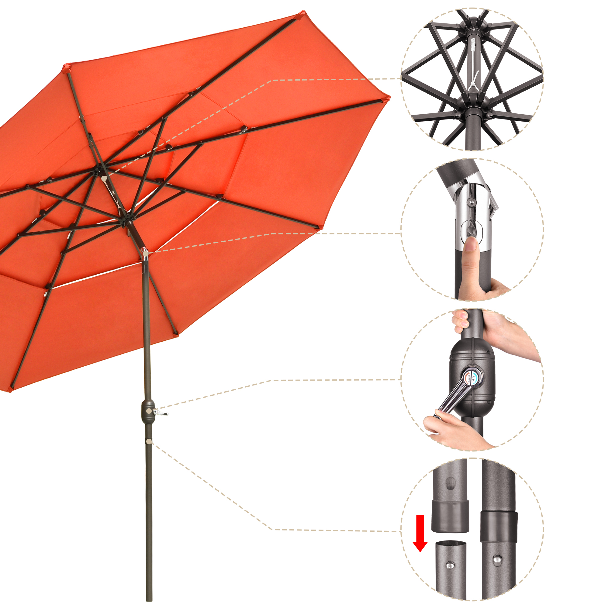 11 Ft Patio Umbrella with Protective Cover Crank Tilt Aluminum 3 Tier Color Opt - Picture 19 of 30