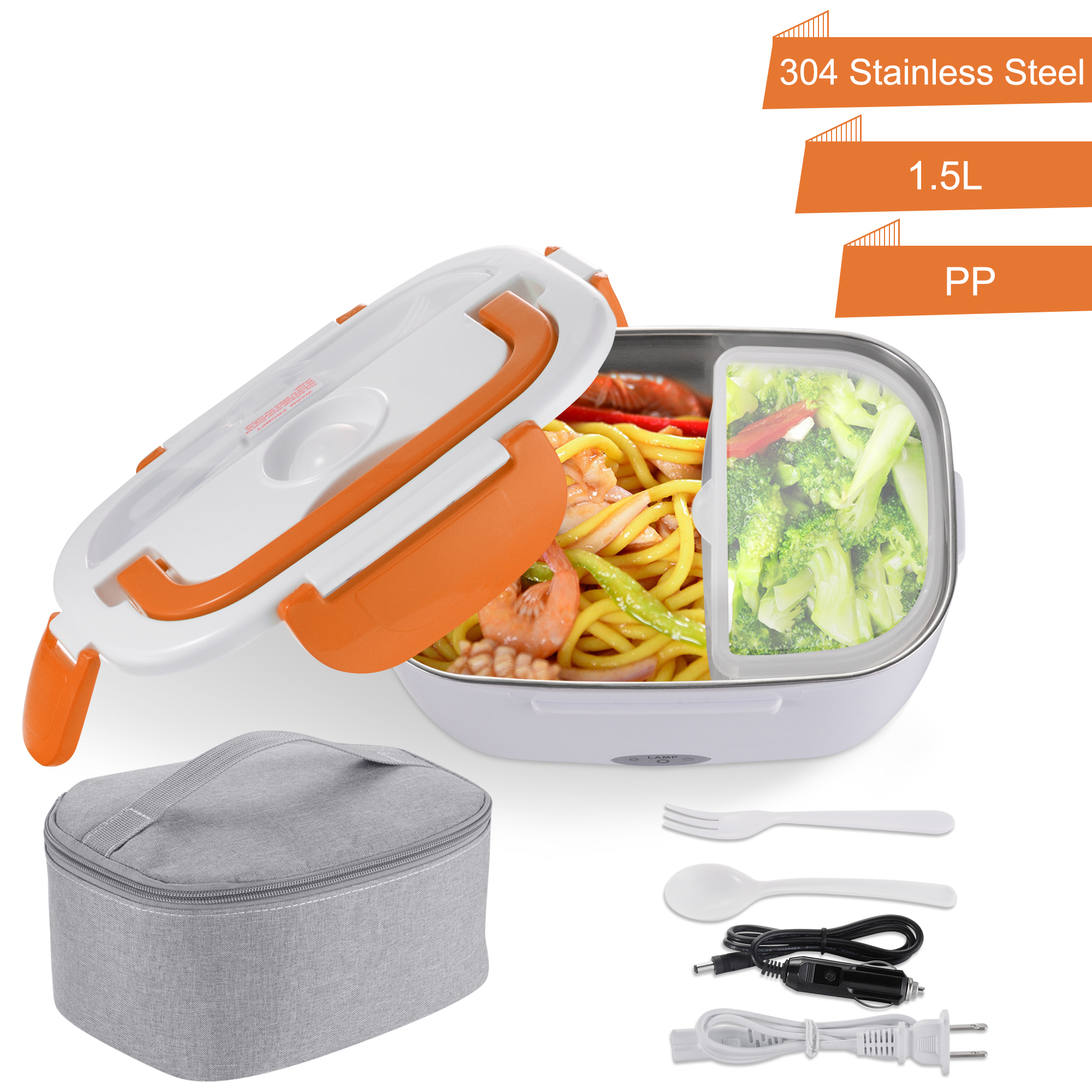 1.5L Portable Car Electric Heating Lunch Box Storage Container Food