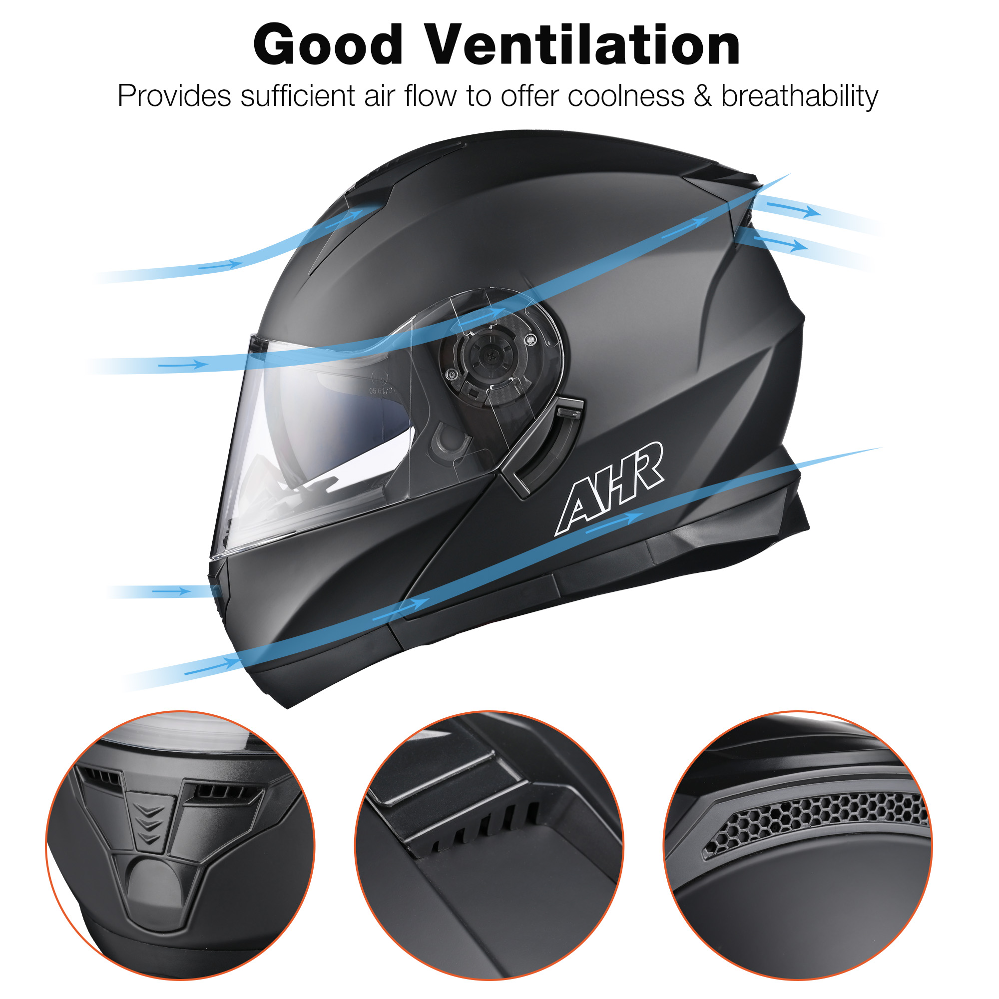 AHR RUN-M3 Modular Flip Up Helmet Full Face Dual Visor DOT Motorcycle Bike - Bild 19 von 20