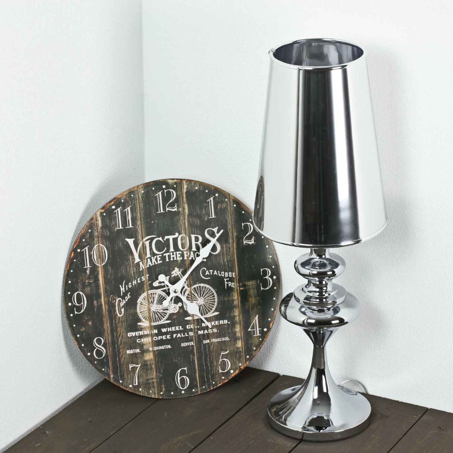 XL Design Tischleuchte 56cm Chrom Optik Tischlampe Nachttischlampe