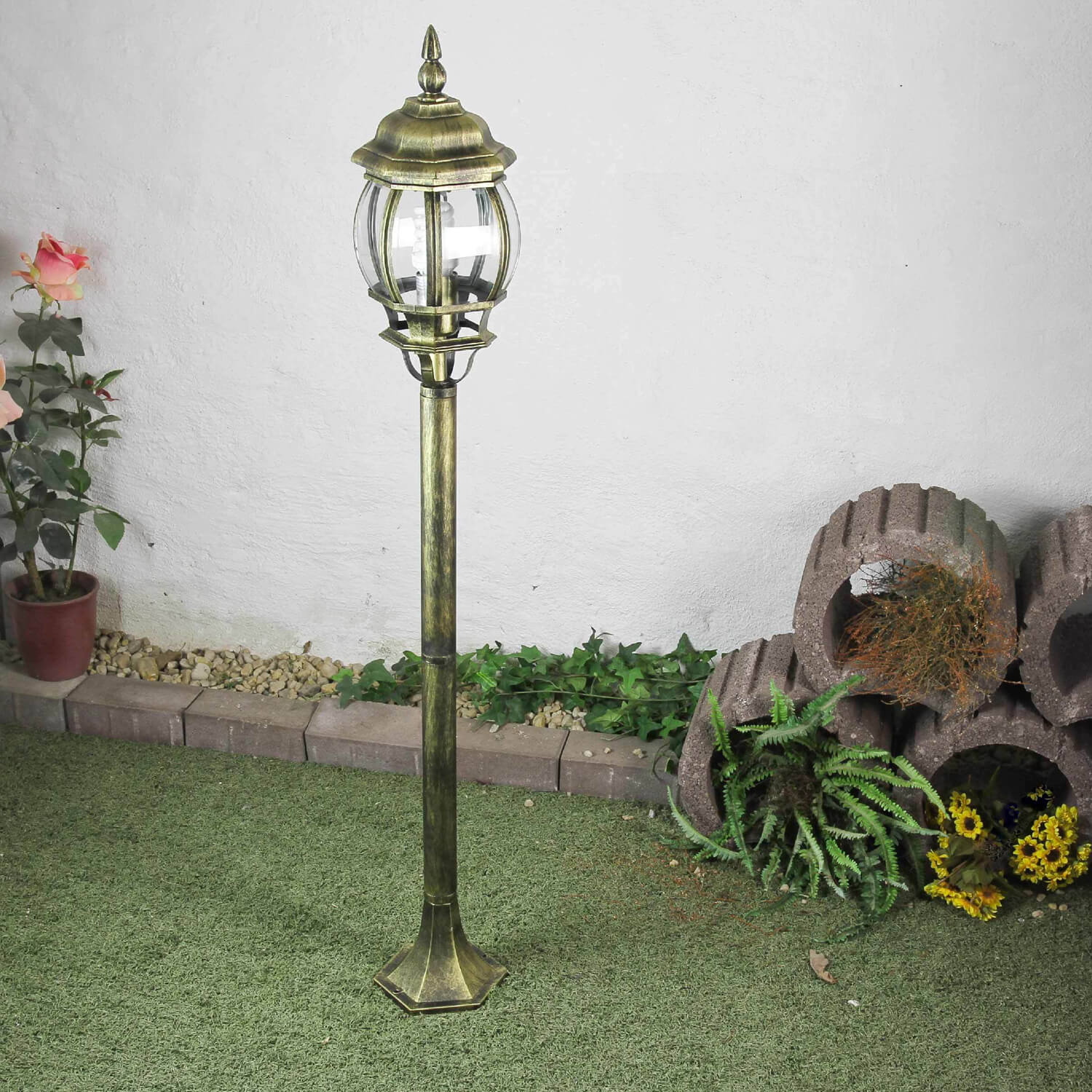 Garten Wege Leuchte Außen Gold Antik 1,1m IP23 Laterne Stehlampe