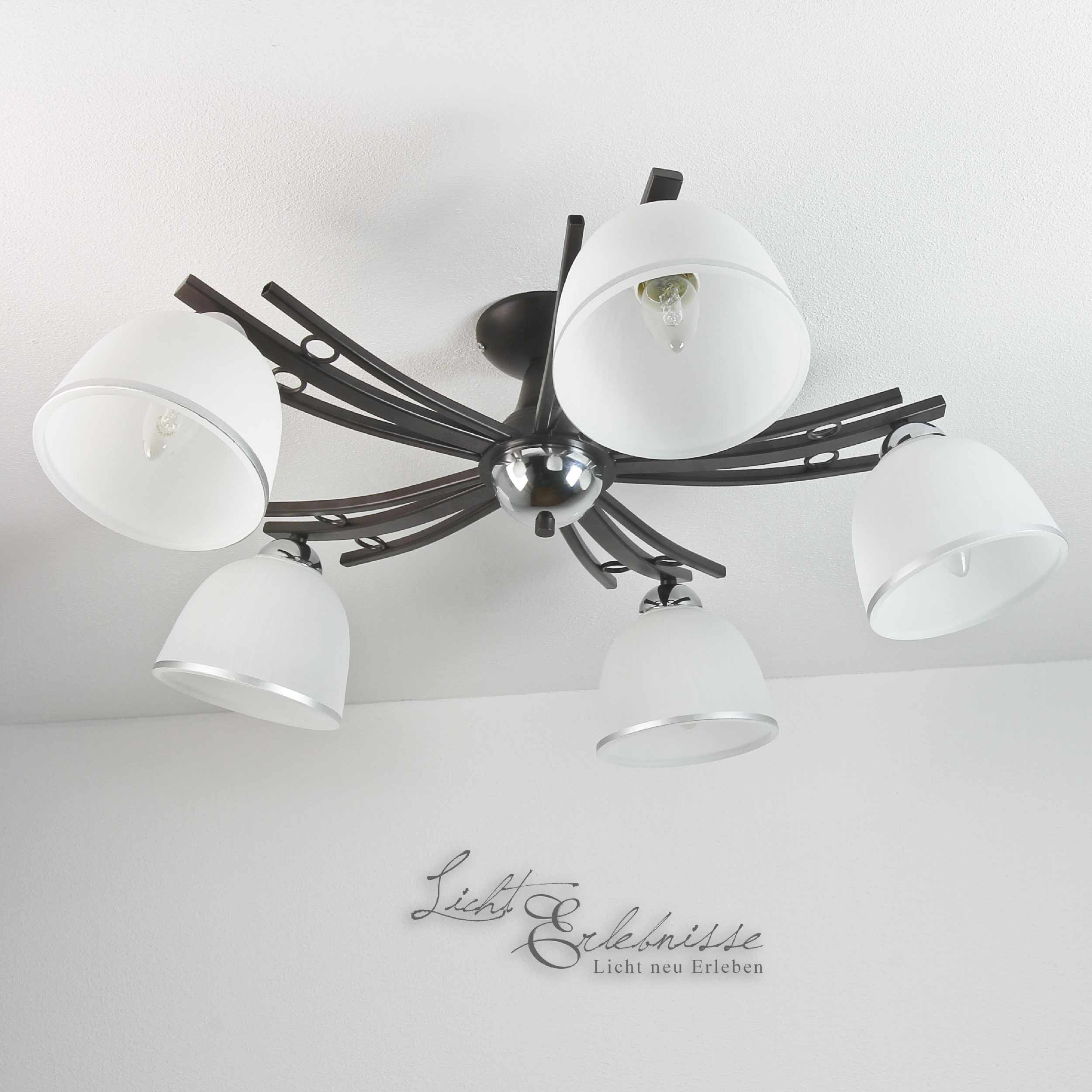 Deckenleuchte Landhaus schwarz weiß 5x E27 Ø76cm Lampe