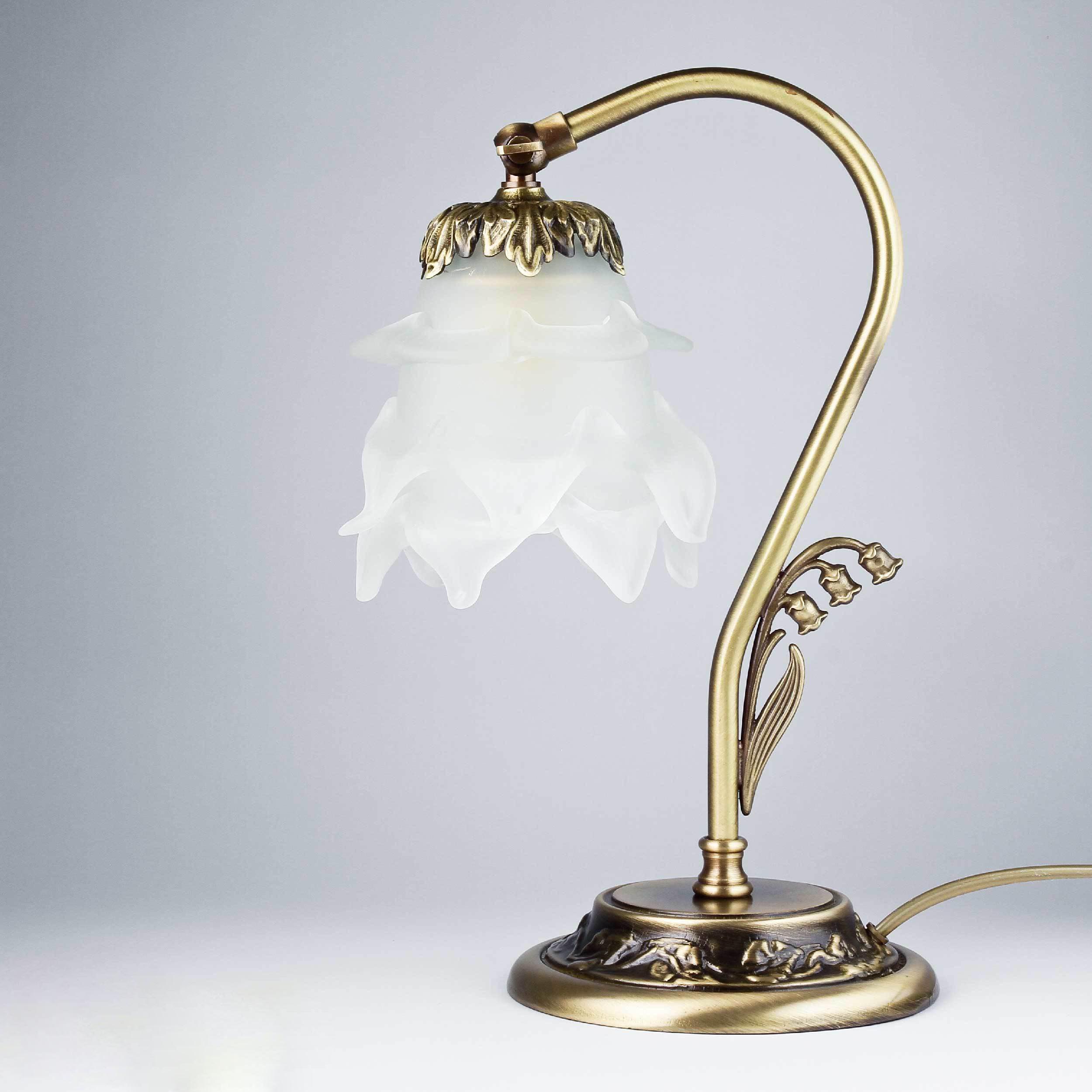 Lámpara de Mesa Dormitorio Echt-Messing Cristal Bronce Floral