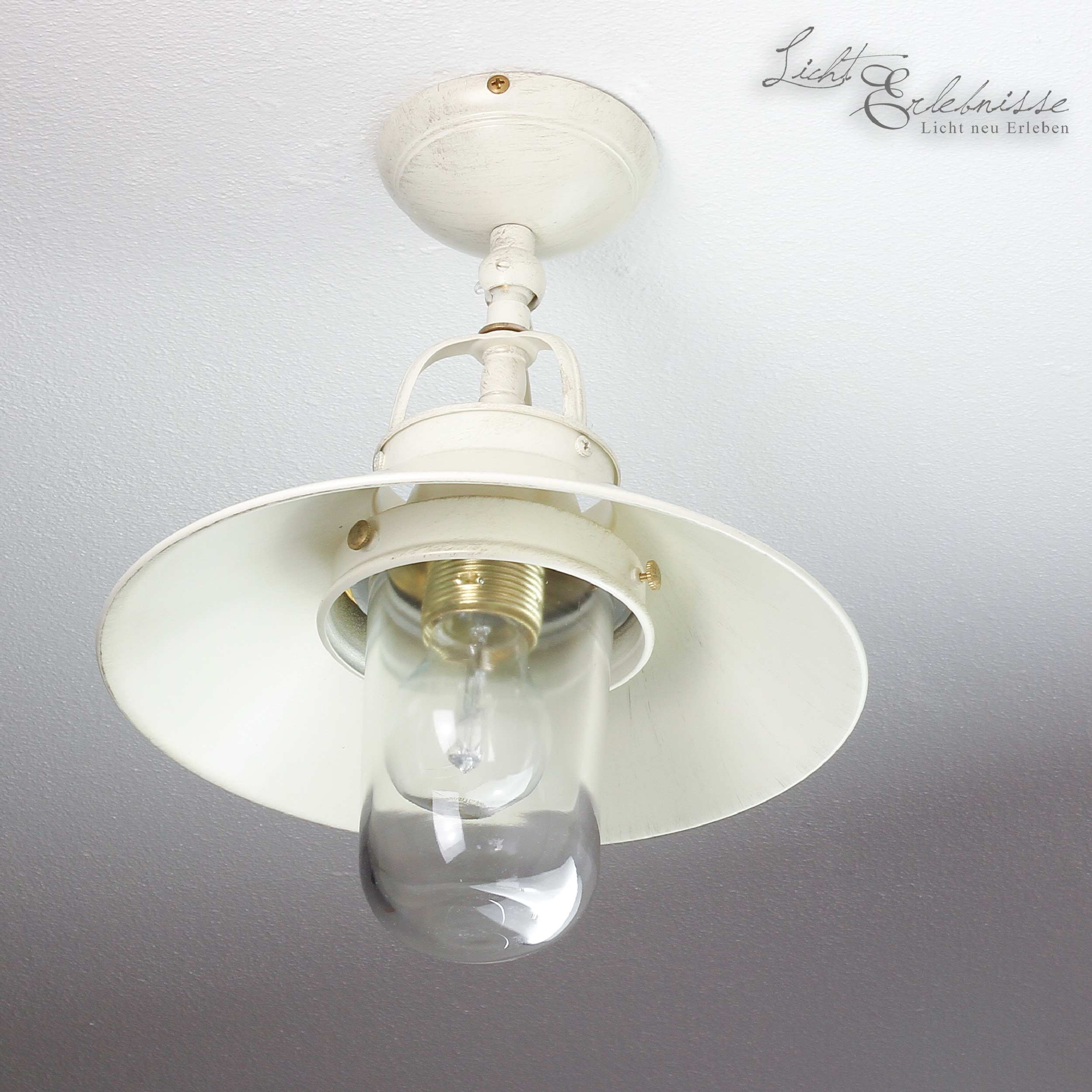 Deckenleuchte Lampe Weiß Shabby Chic aus Messing Handarbeit Made in