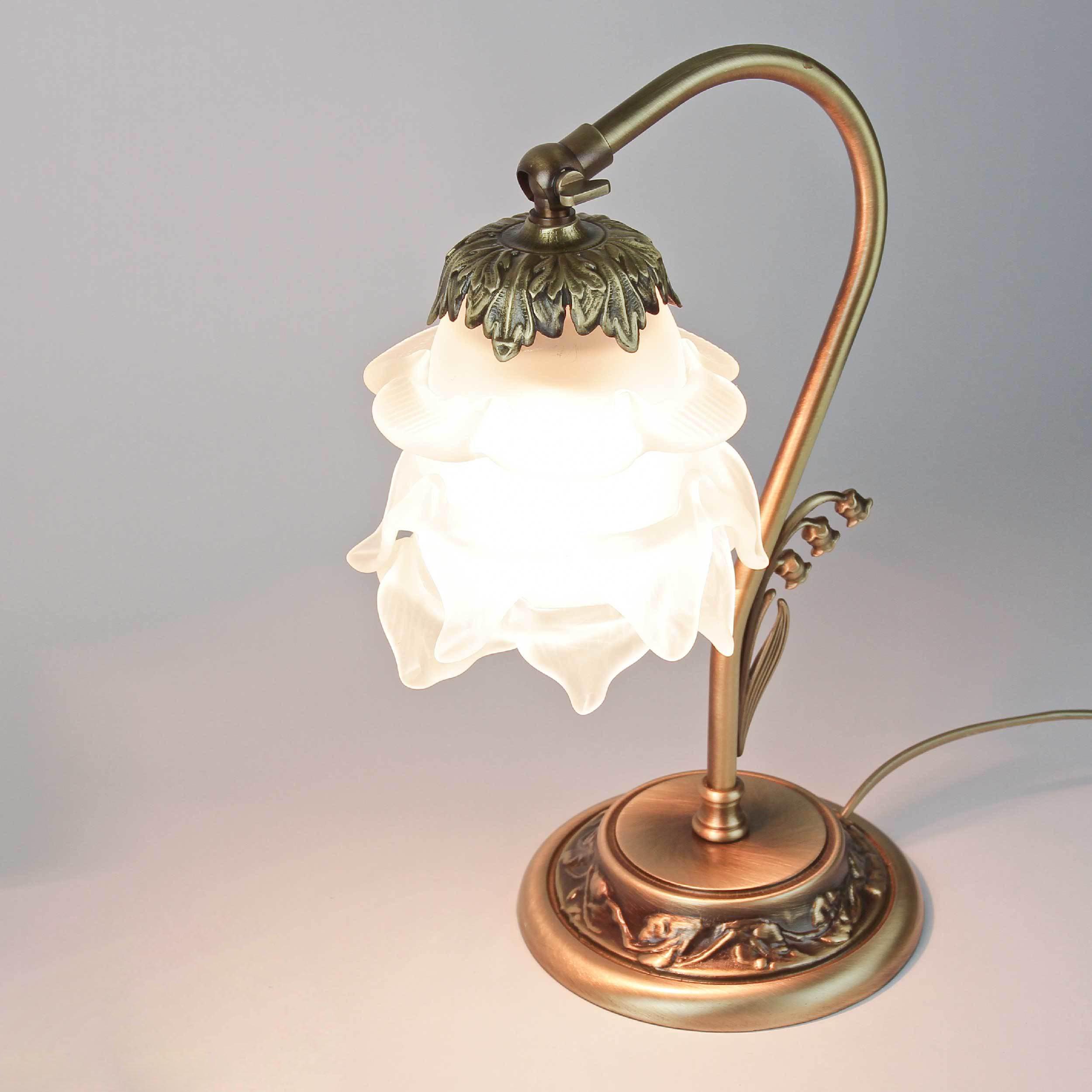 Tischleuchte Schlafzimmer Lampe aus Messing Glas Bronze Floral Deko
