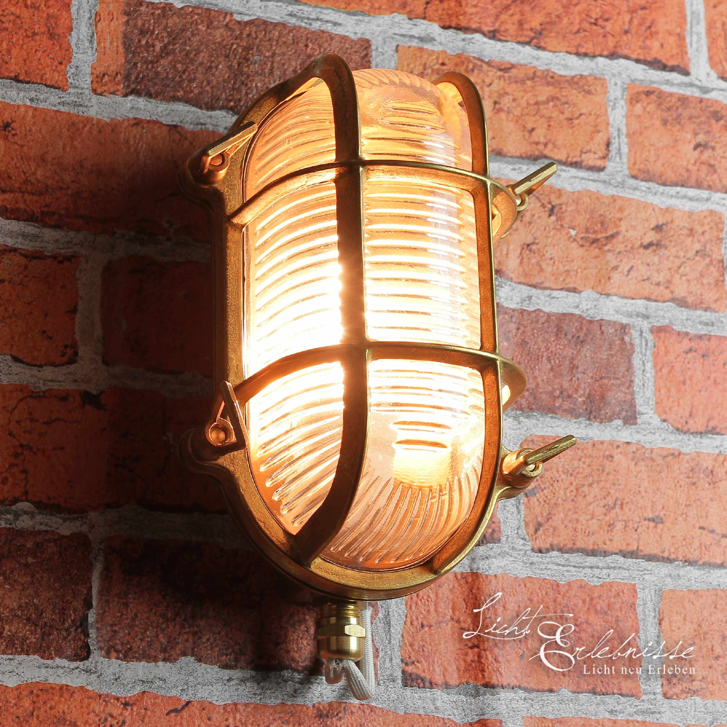 Maritime Außenleuchte Messing Riffelglas Rustikal IP64 Balkon Haus Wand