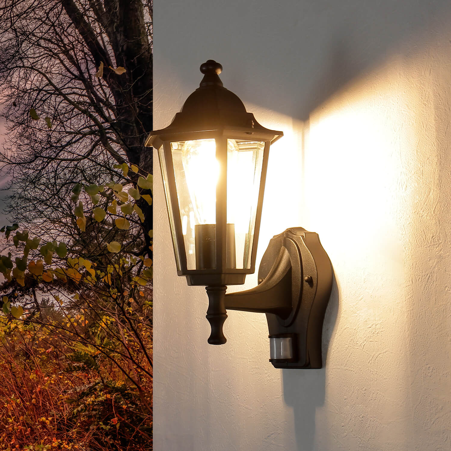 Bewegungsmelder Mit Lampe Wand Leuchte mit Bewegungsmelder Schwarz wetterfest 35cm Rustikale
