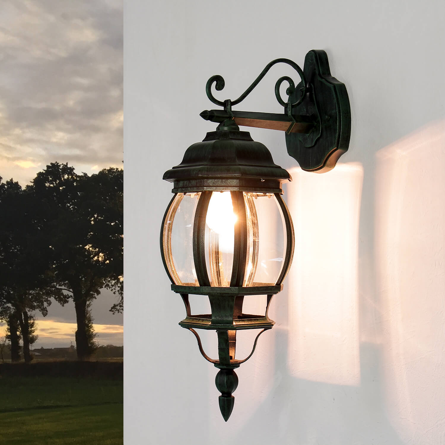 Rustikale Außenleuchte Schwarz Grün antik Wand Lampe Laterne Haus Hof