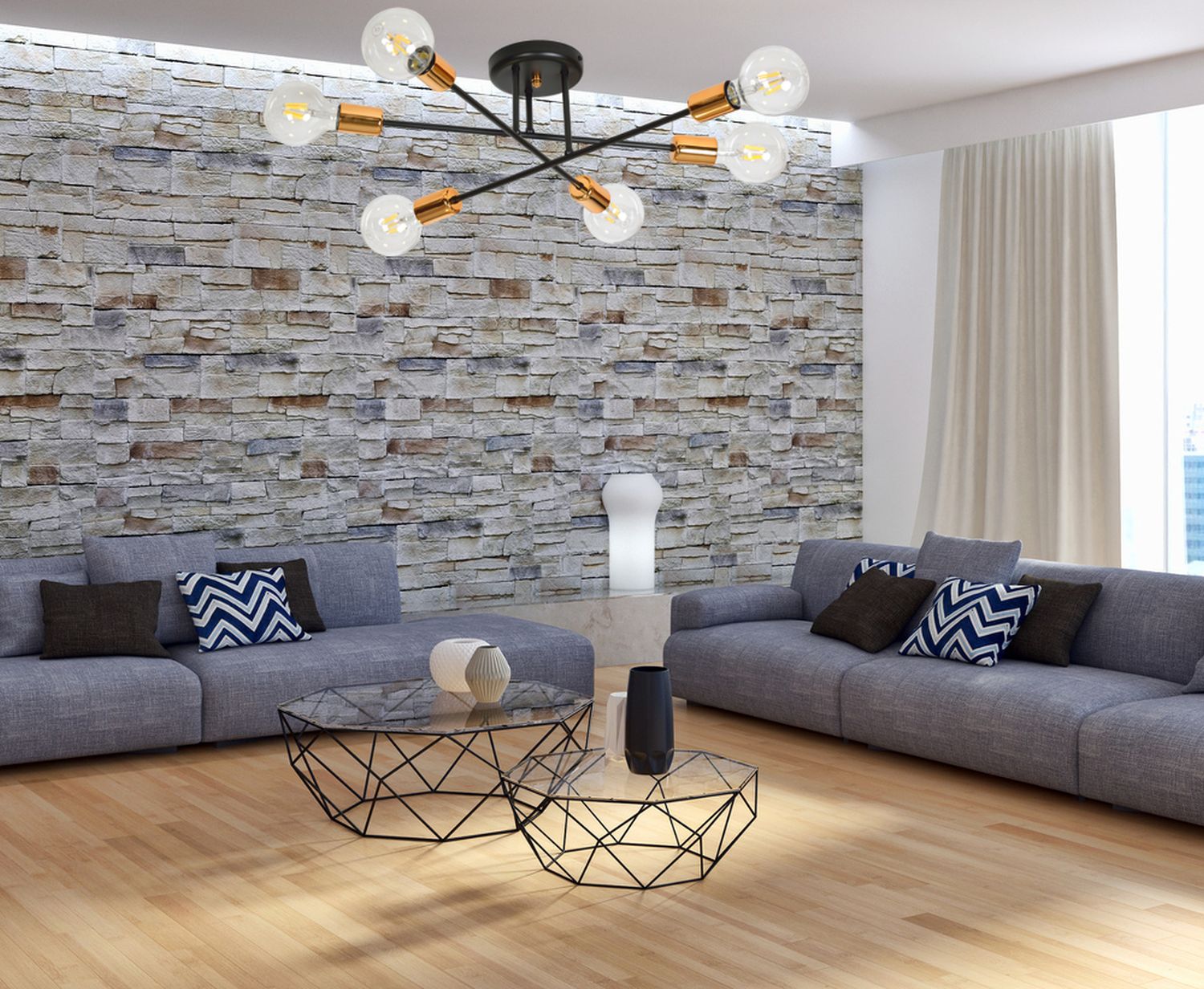 Deckenleuchte Schwarz Kupfer Ø55cm Metall 6-flammig NIELS Wohnzimmer