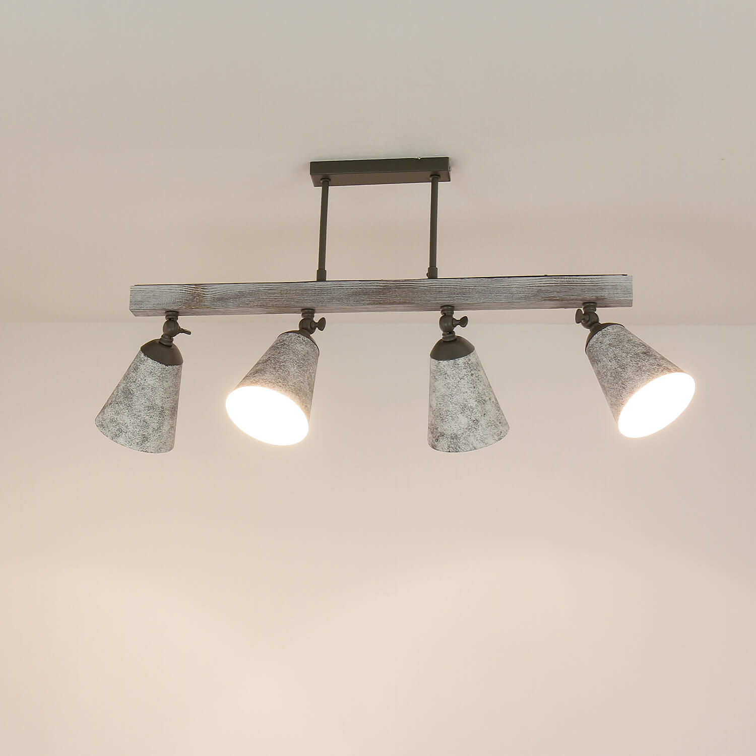 Große Decken Leuchte Shabby Weiß Holz Metall drehbar 4xE27 L:74cm Lampe