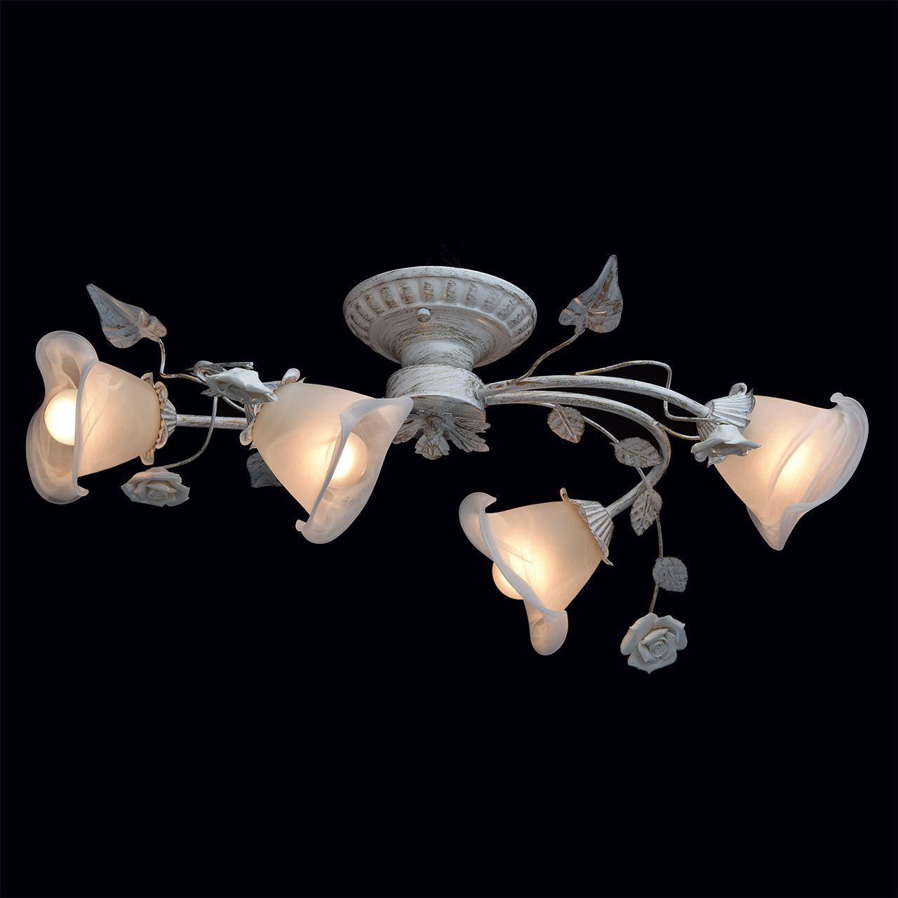 Deckenleuchte Shabby Weiß 4-flammig Floral Wohnzimmer Schlafzimmer