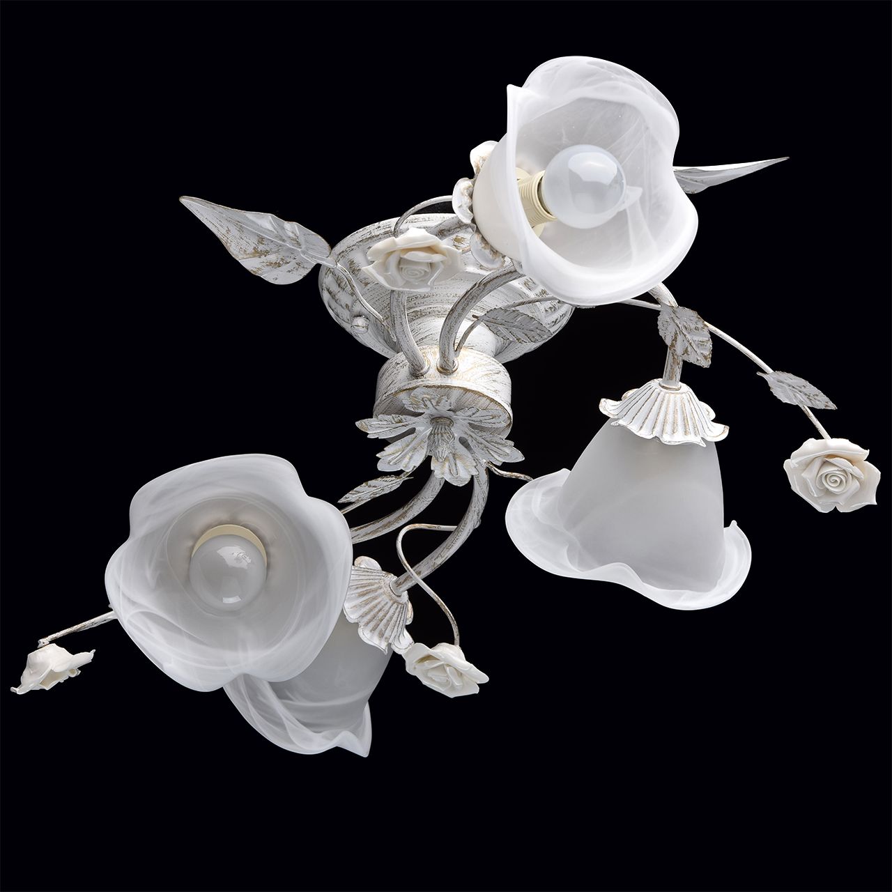 Deckenleuchte Shabby Weiß 4-flammig Floral Wohnzimmer Schlafzimmer