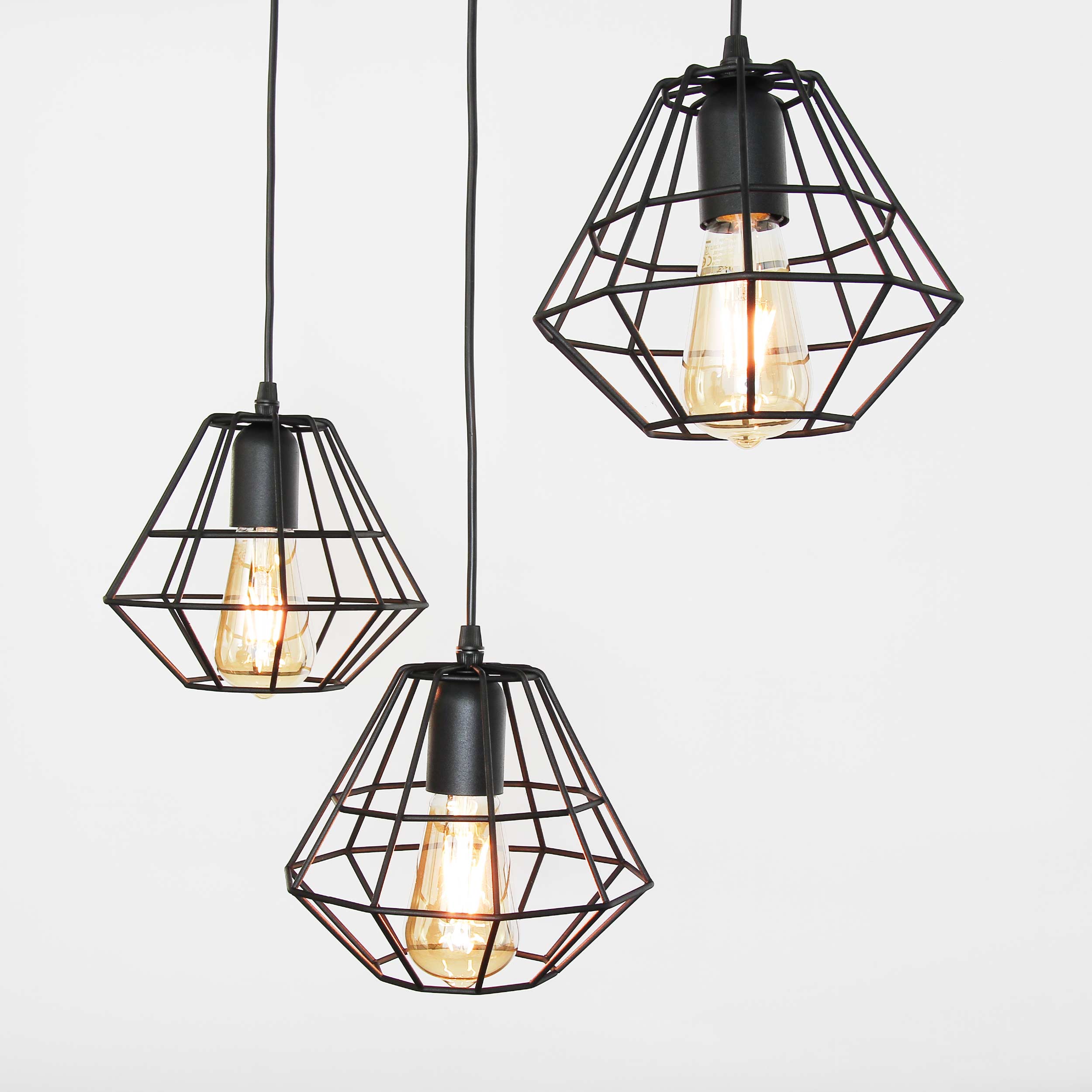 Pendelleuchte Modern 3-flammig Schwarz Lampengestell Geometrisch