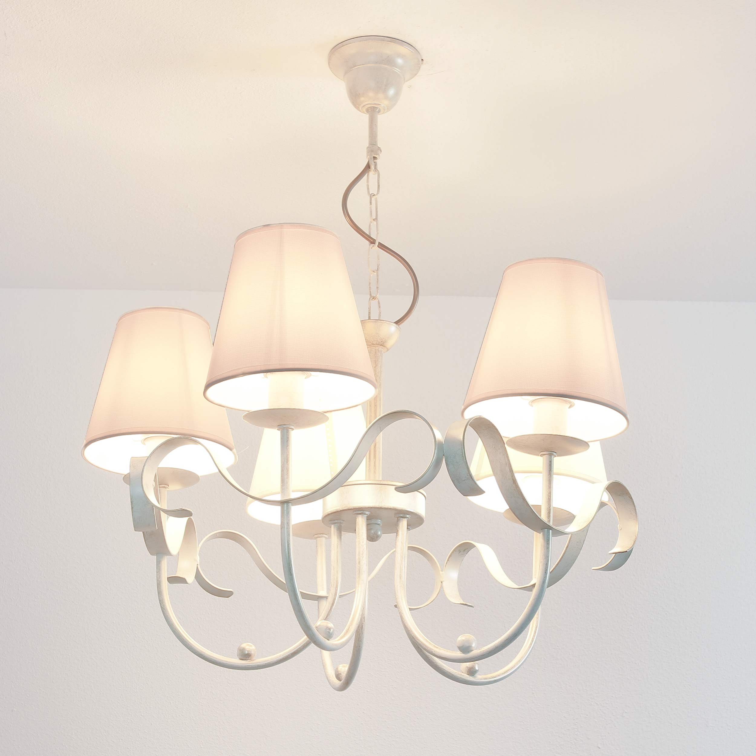 Festlicher Kronleuchter Ø56cm 5x E14 Weiß Klassisch Decke Hängelampe