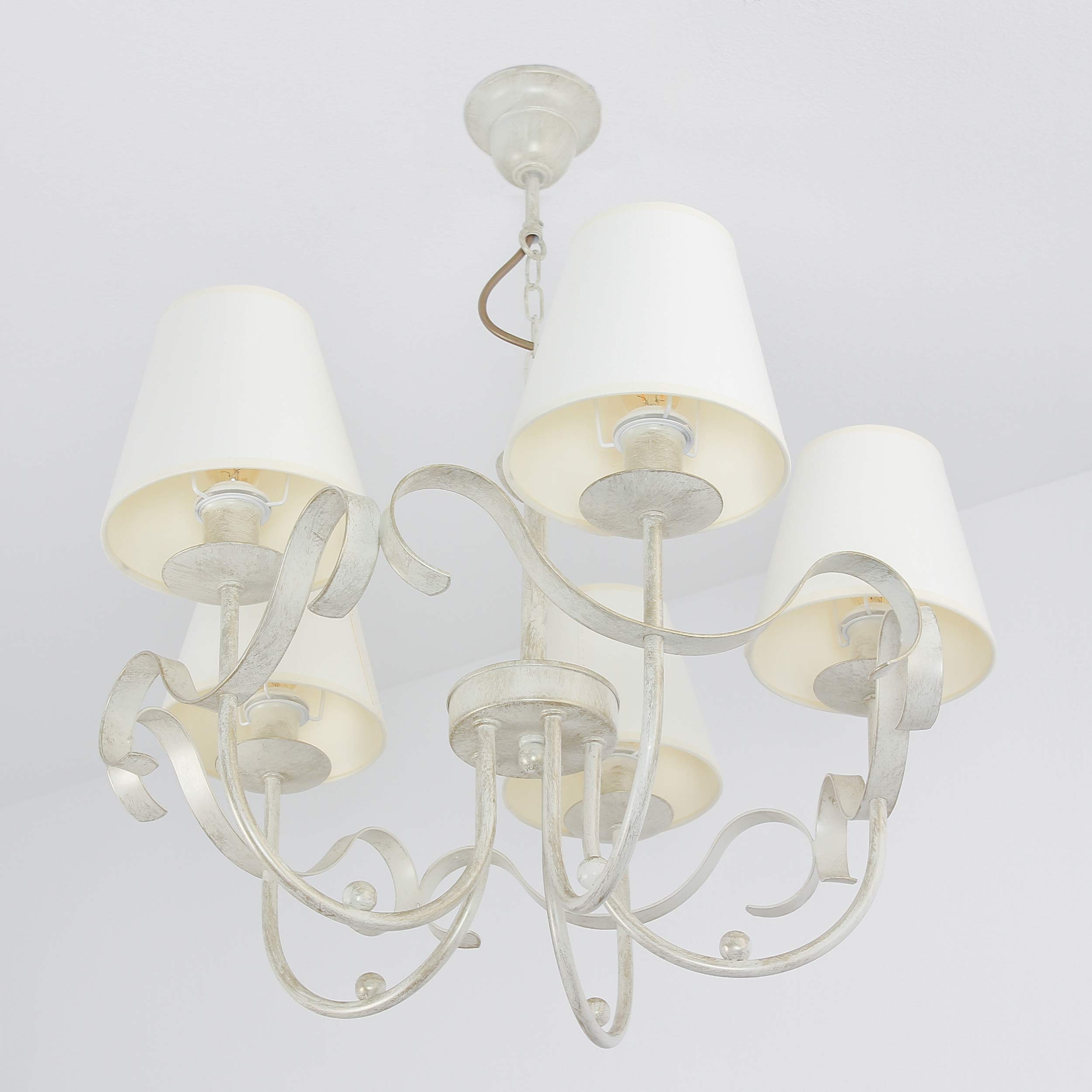 Festlicher Kronleuchter Ø56cm 5x E14 Weiß Klassisch Decke Hängelampe