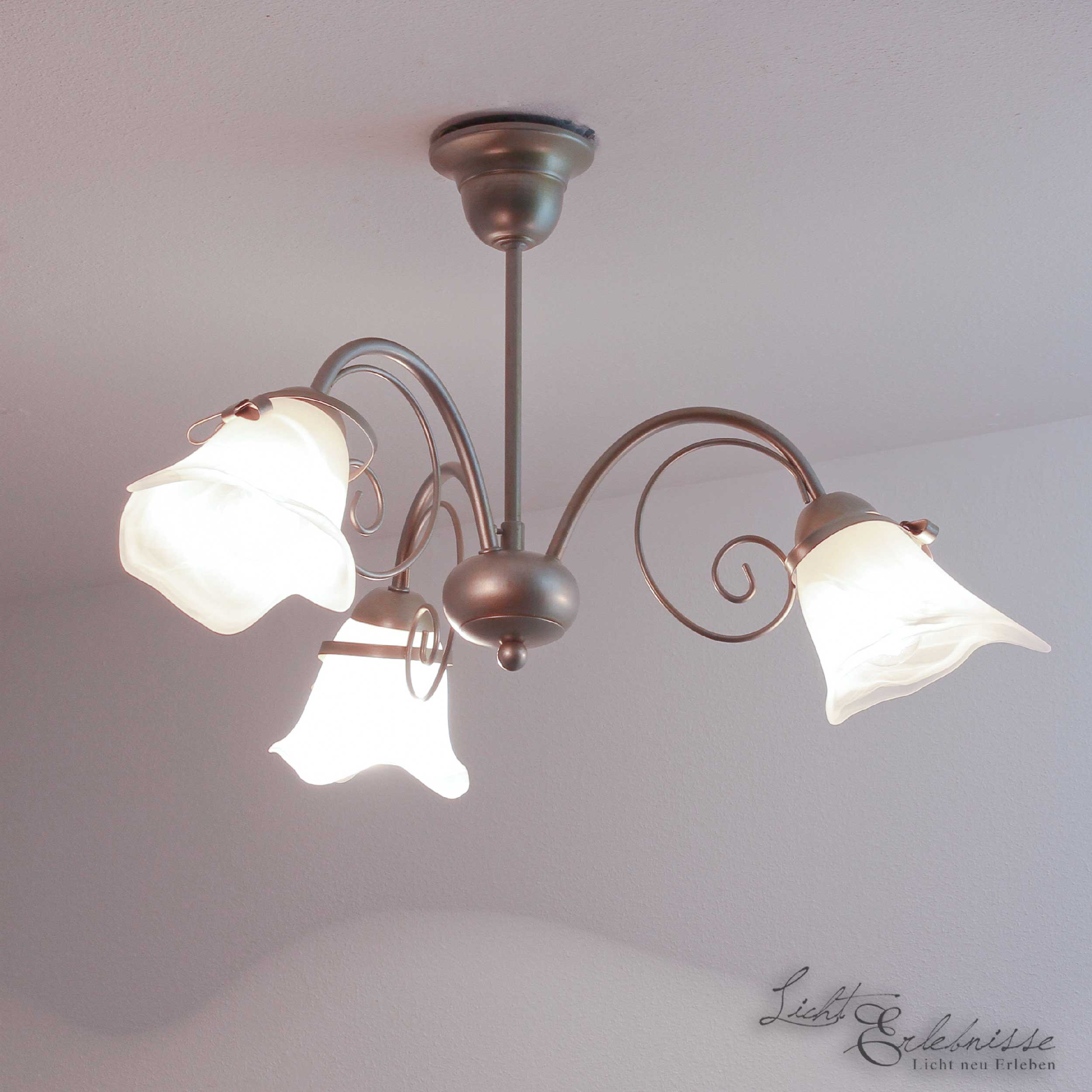 Deckenleuchte 3x E14 Ø58cm in Gold Leuchte Deckenlampe Decke Floral