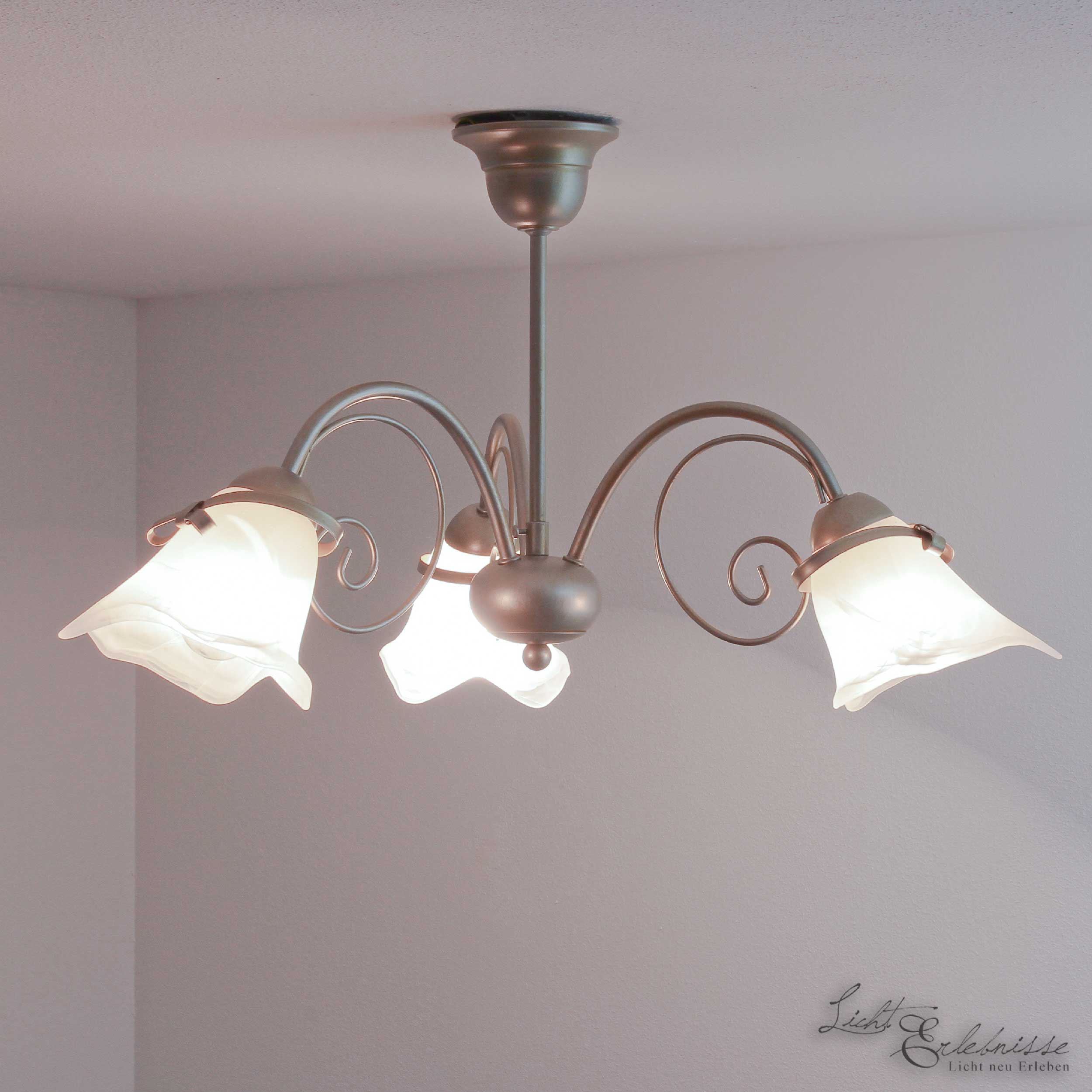 Deckenleuchte 3x E14 Ø58cm in Gold Leuchte Deckenlampe Decke Floral