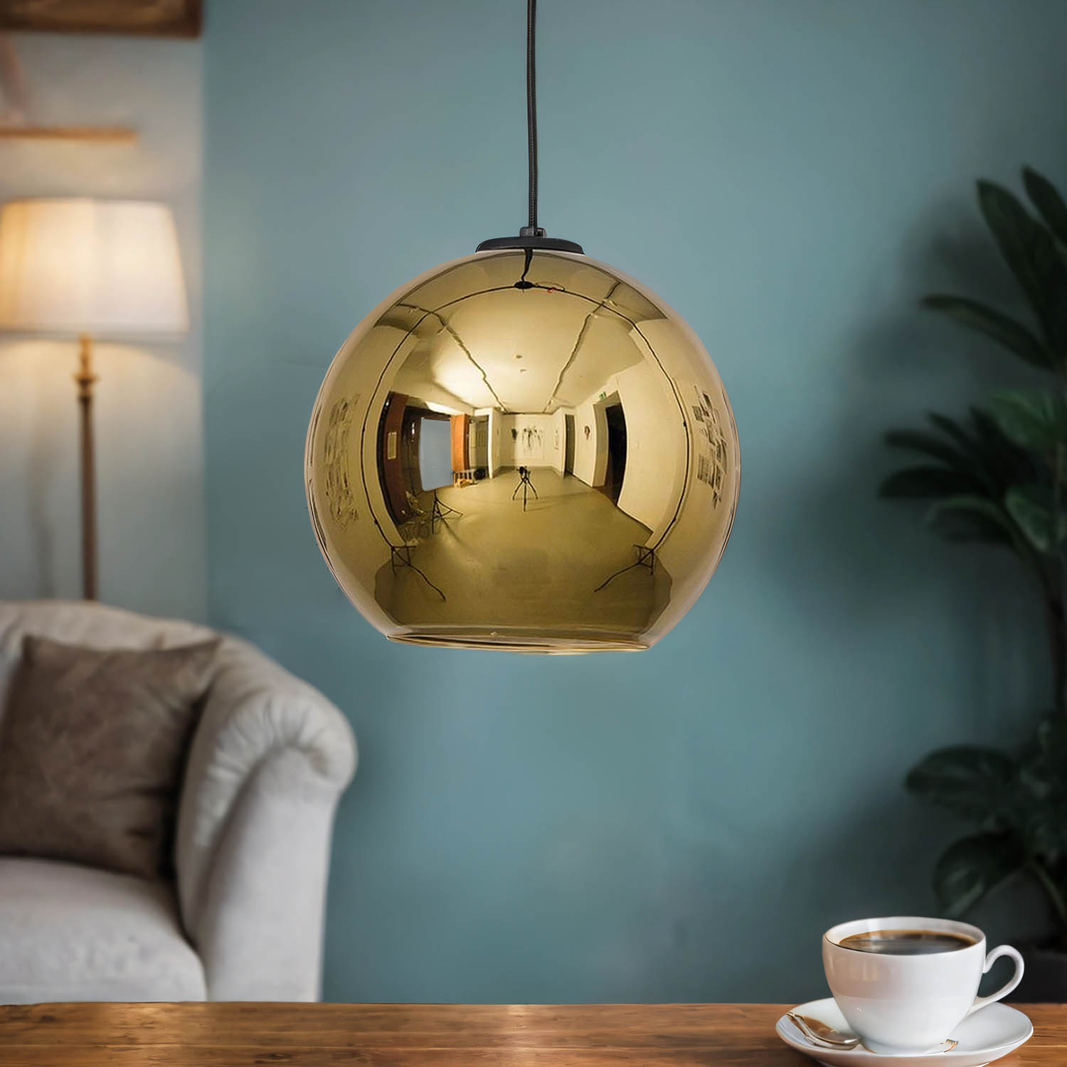 Glanzvolle HäNgeleuchte Gold Metall Rund Retro Kugel Decke Esstisch Lampe Jara-image